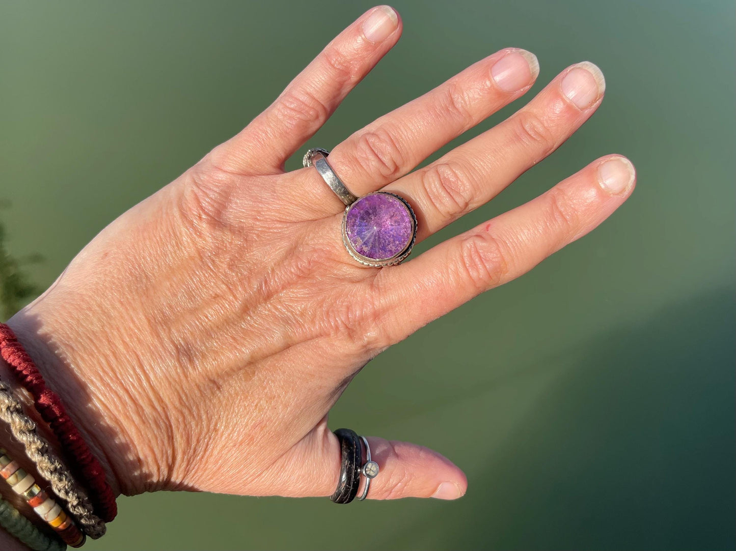 Fabulous purple vintage ring, large purple ring, boho vintage jewellery, ethical jewellery, gypsy ring. Gypsy jewellery, statement jewellery