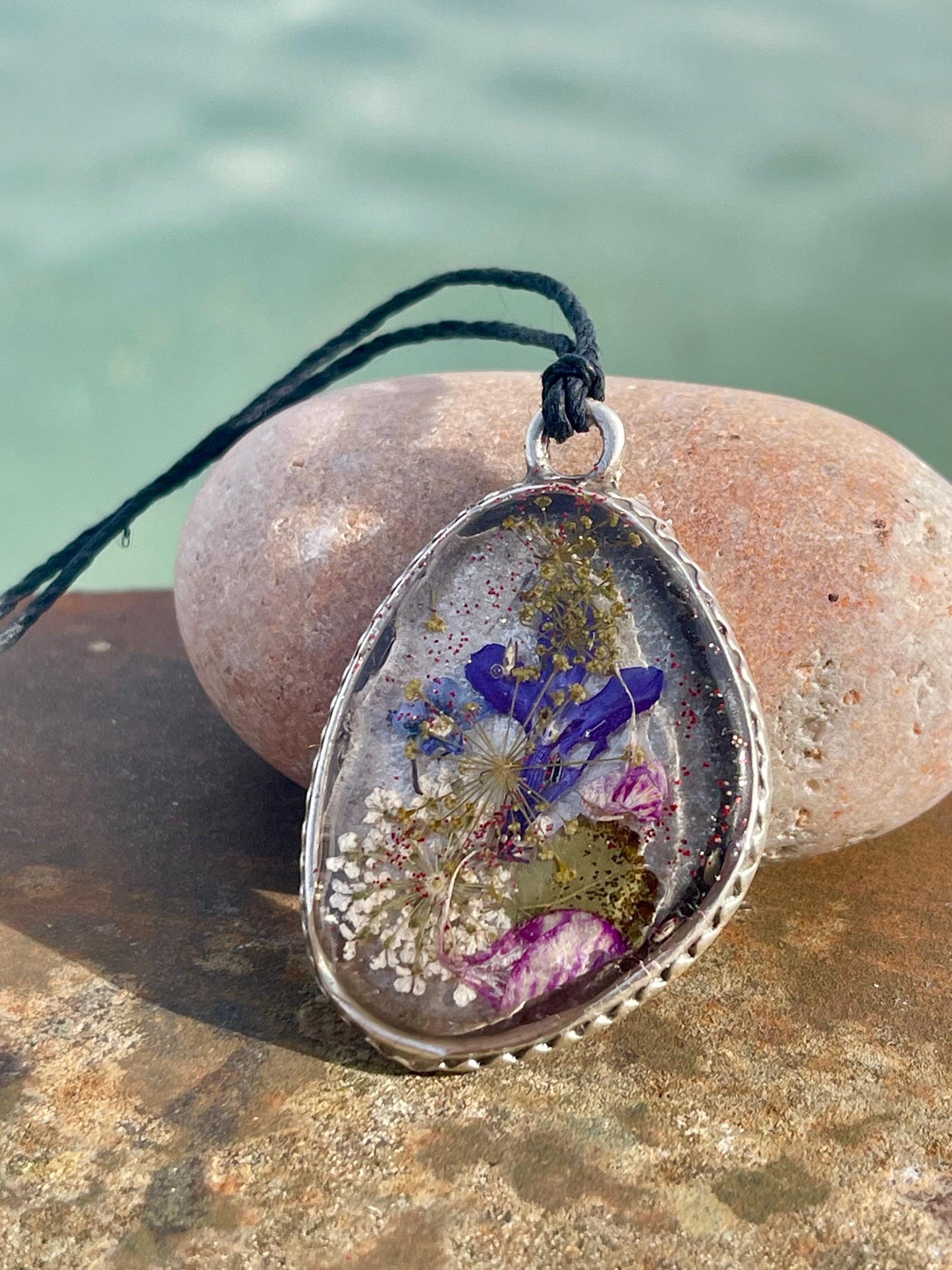 Flower necklace, ethical jewellery, violet necklace, handmade necklace, boho jewellery, gift for her flower pendant, handmade boho necklace