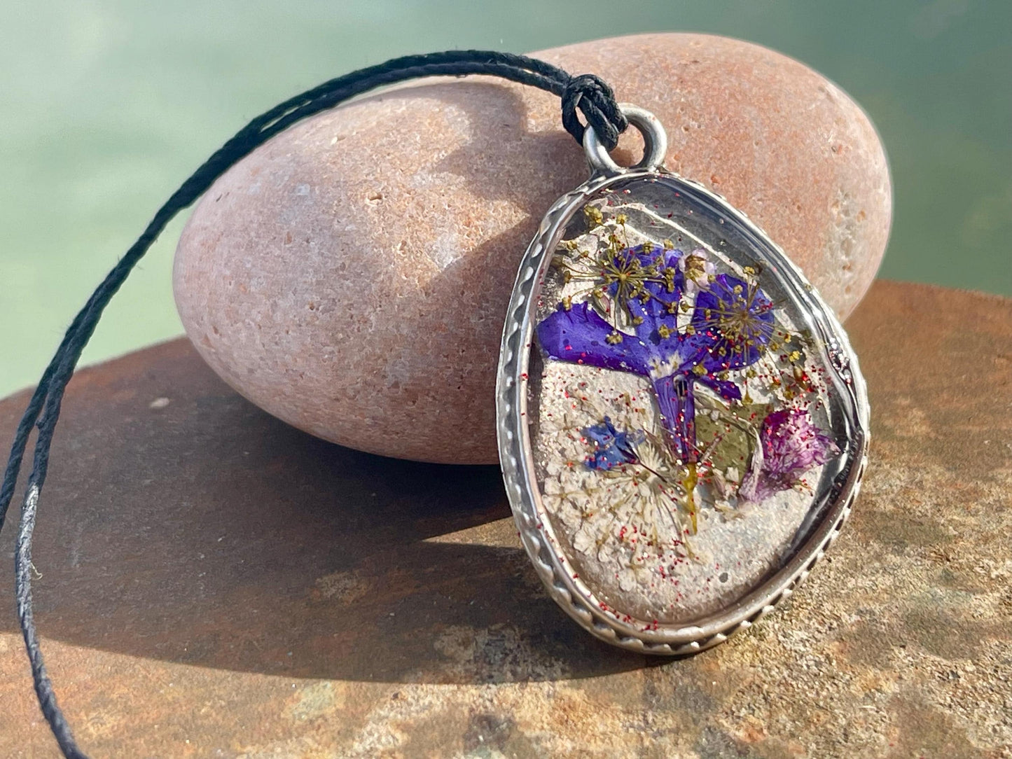 Flower necklace, ethical jewellery, violet necklace, handmade necklace, boho jewellery, gift for her flower pendant, handmade boho necklace