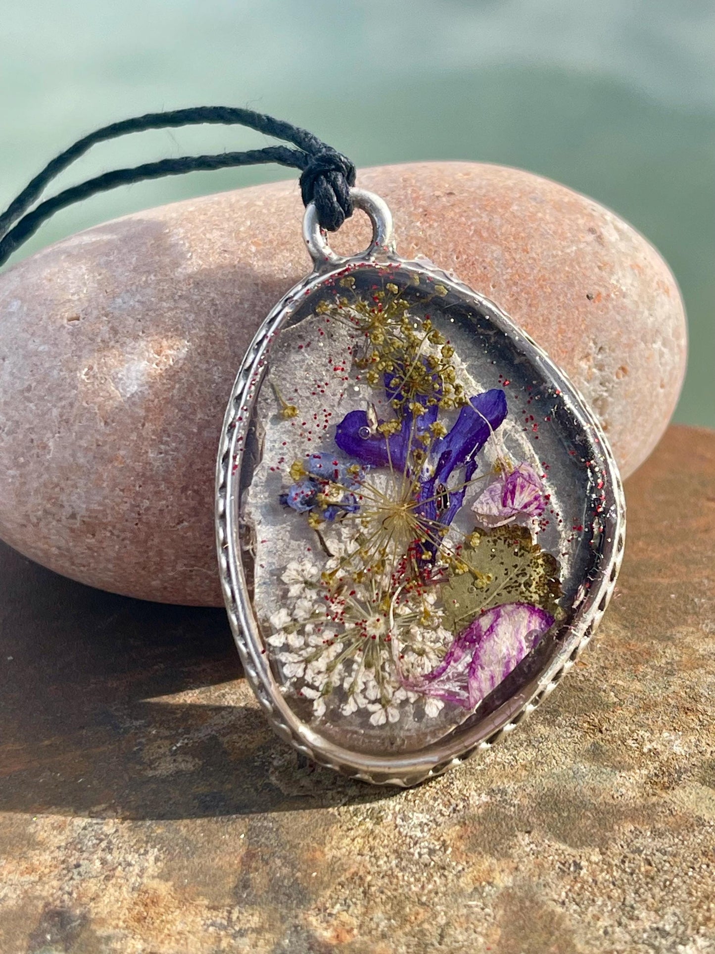 Flower necklace, ethical jewellery, violet necklace, handmade necklace, boho jewellery, gift for her flower pendant, handmade boho necklace
