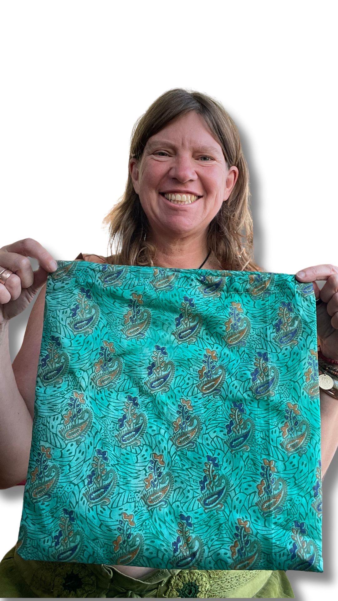 Small & medium recycled sari bags. Eco friendly wrapping option. Recycled bags for gifts. Recycled gift bags. Ethical draw string bags.