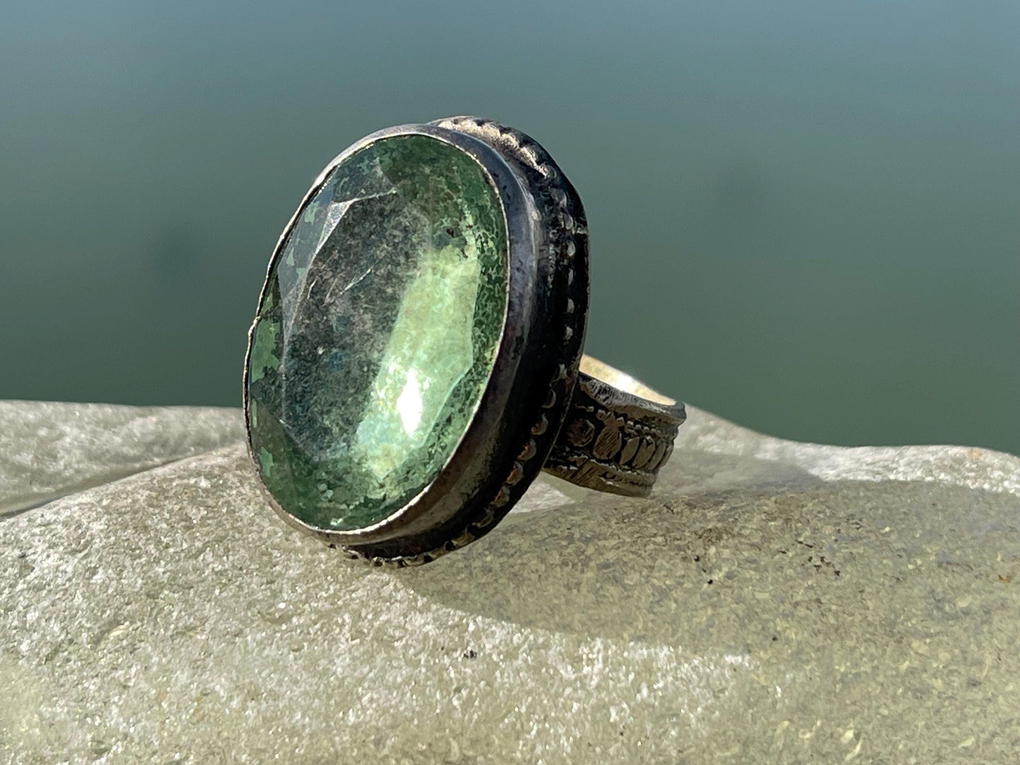 Fabulous vintage ring, large green ring, boho vintage jewellery, ethical jewellery, gypsy ring. Gypsy jewellery, statement jewellery