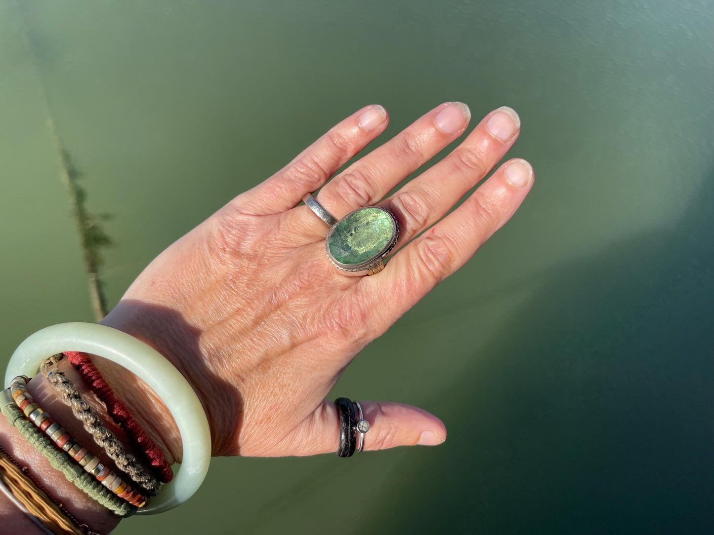 Fabulous vintage ring, large green ring, boho vintage jewellery, ethical jewellery, gypsy ring. Gypsy jewellery, statement jewellery