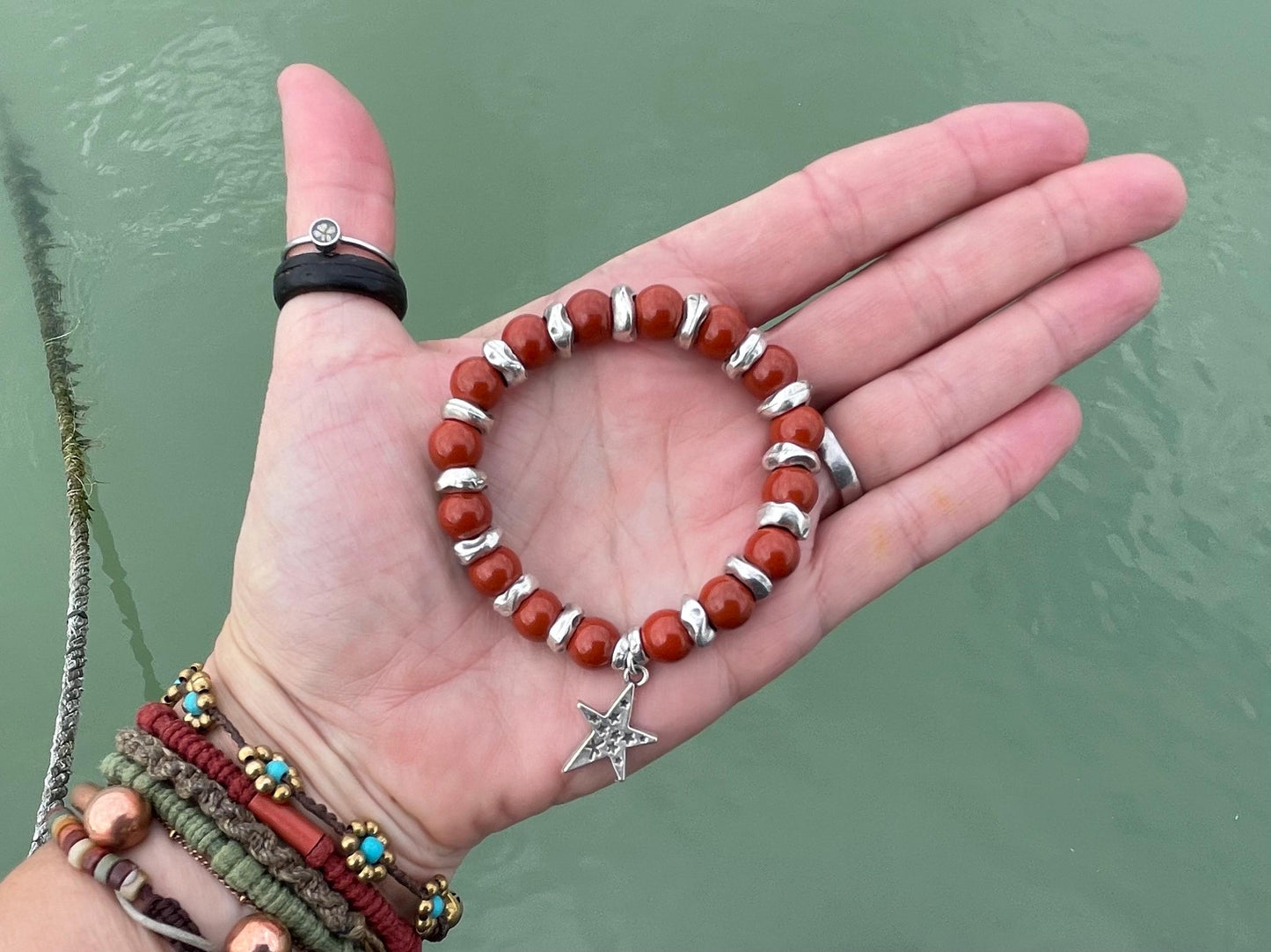 Red jasper bracelet, red jewellery, boho bracelet, Hippy bracelet, gift for her, red bracelet, handmade bracelet, Christmas star bracelet