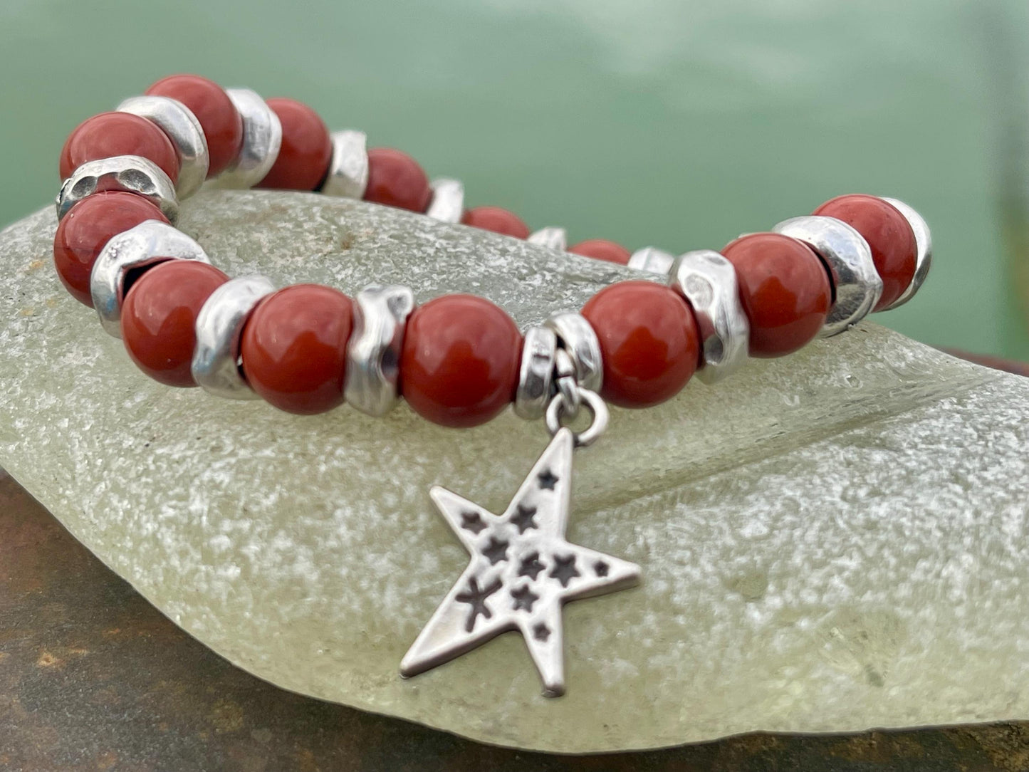 Red jasper bracelet, red jewellery, boho bracelet, Hippy bracelet, gift for her, red bracelet, handmade bracelet, Christmas star bracelet
