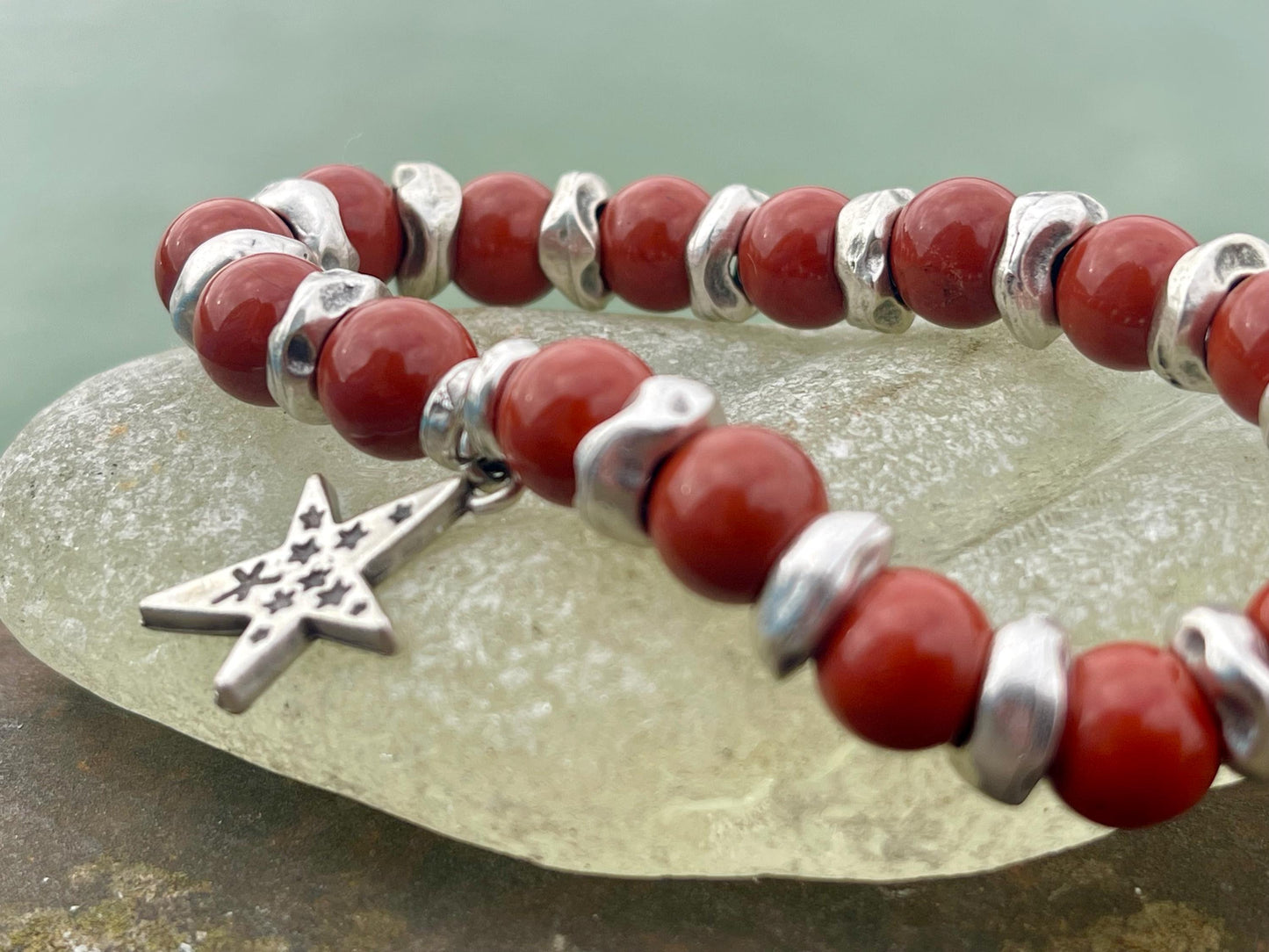 Red jasper bracelet, red jewellery, boho bracelet, Hippy bracelet, gift for her, red bracelet, handmade bracelet, Christmas star bracelet