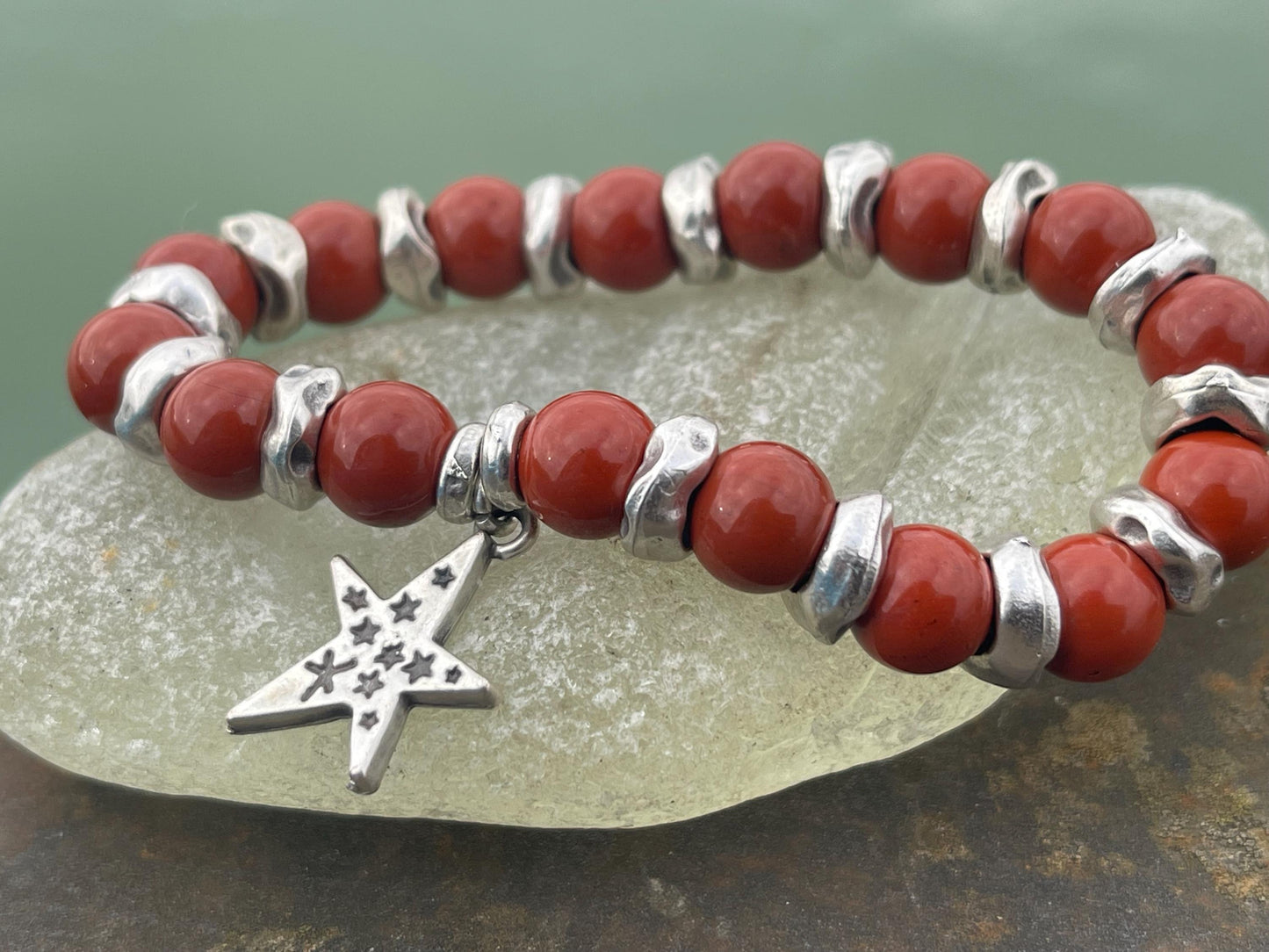 Red jasper bracelet, red jewellery, boho bracelet, Hippy bracelet, gift for her, red bracelet, handmade bracelet, Christmas star bracelet