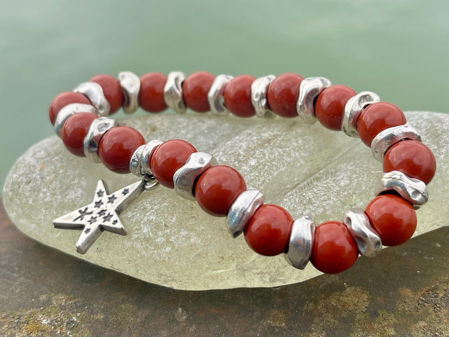 Red jasper bracelet, red jewellery, boho bracelet, Hippy bracelet, gift for her, red bracelet, handmade bracelet, Christmas star bracelet