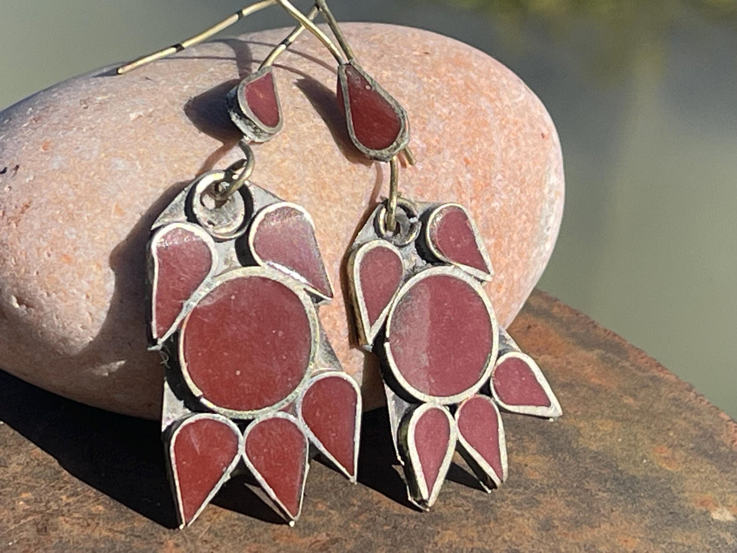 Gypsy jewellery, vintage teardrop earrings, red jewellery, ethical jewellery, gypsy earrings, romantic gifts, eco friendly jewellery