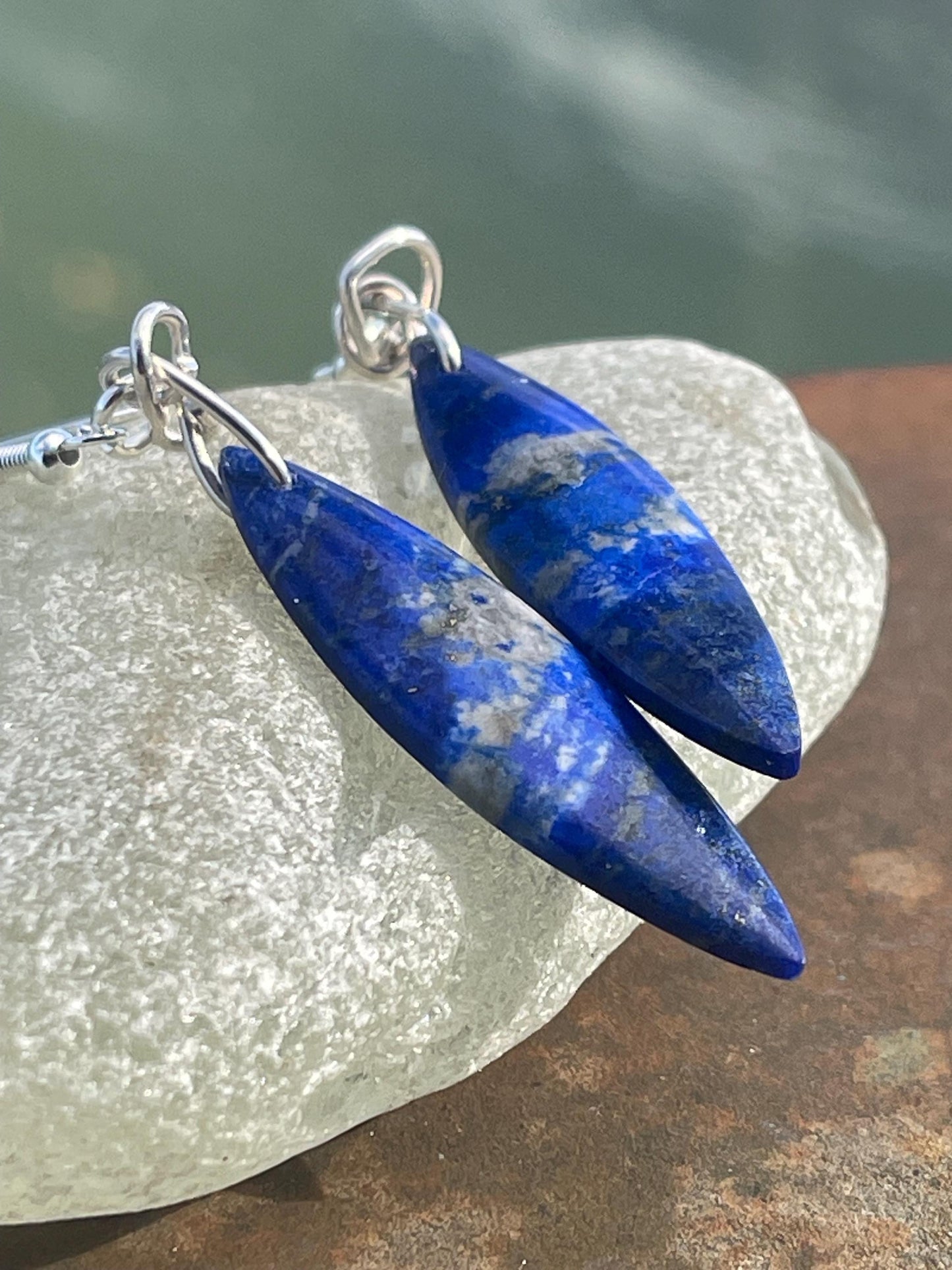Sodalite gemstone earrings. Ethical jewellery, blue gemstone earrings. Stunning unique jewellery. Unique gifts. Unique handmade earrings.