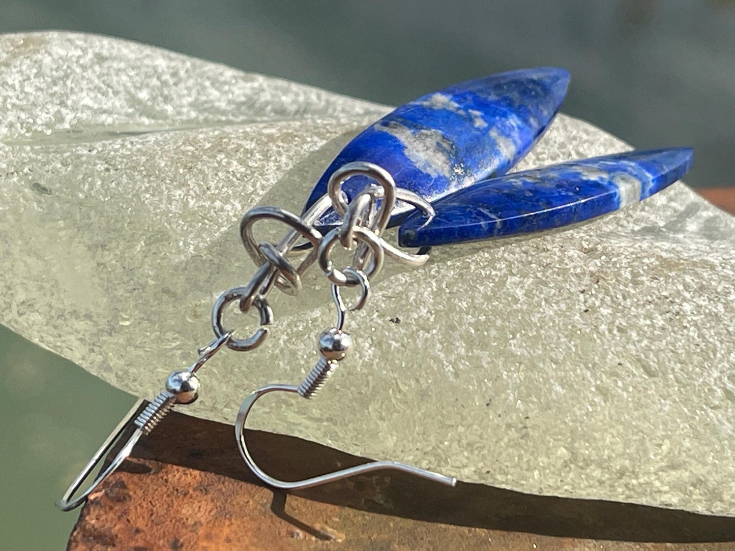 Sodalite gemstone earrings. Ethical jewellery, blue gemstone earrings. Stunning unique jewellery. Unique gifts. Unique handmade earrings.