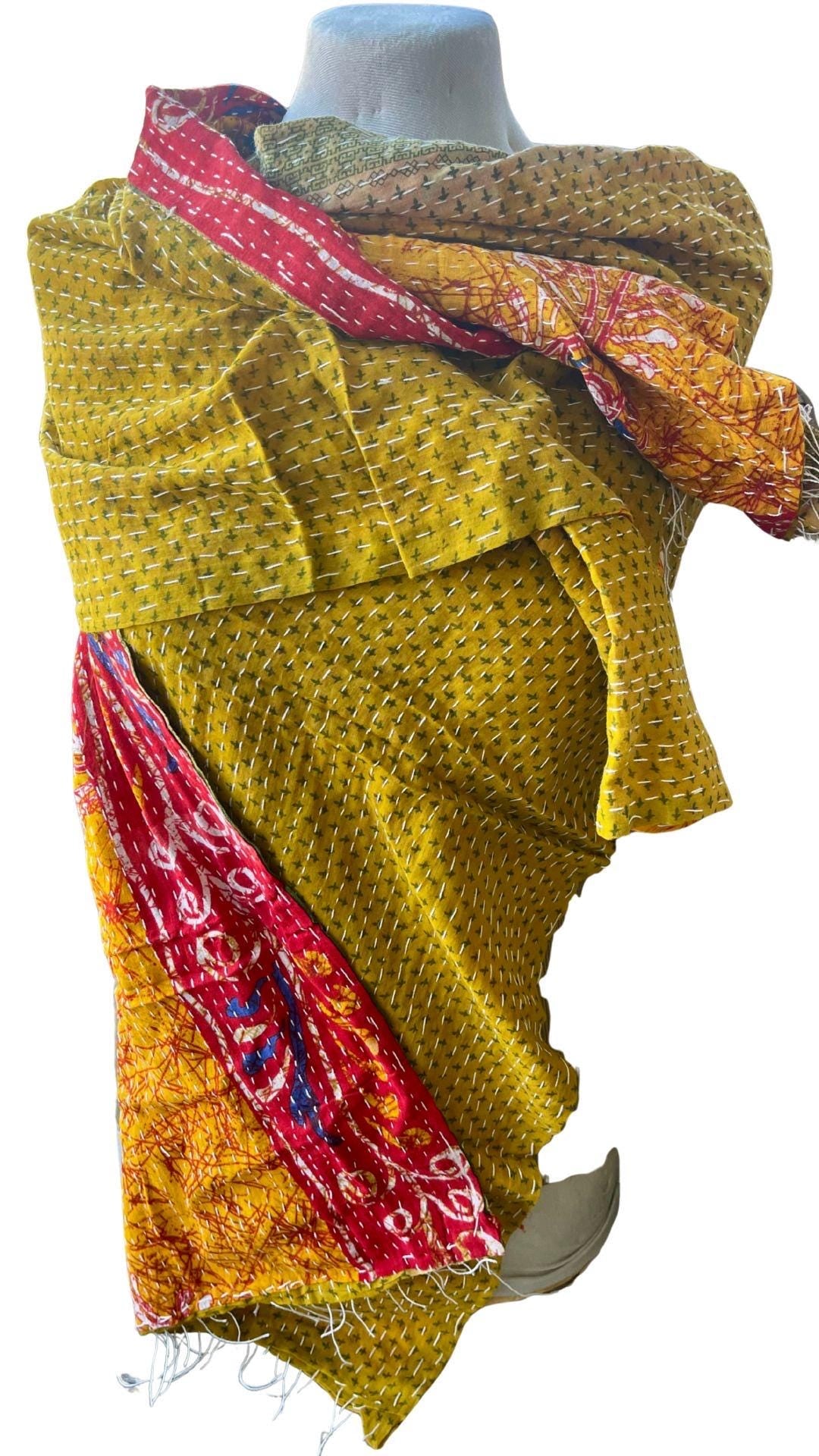 SALE. Vintage scarf, cotton shawl, eco friendly gift for her, handmade shawl. Vintage clothing, boho scarf, ethical clothing, boho wrap