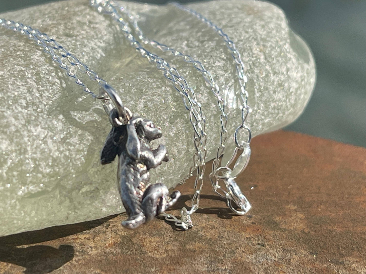 Recycled sterling silver rabbit necklace. Unique jewellery, eco friendly necklace, rabbit jewellery, rabbit pendant. Rabbit jewellery.