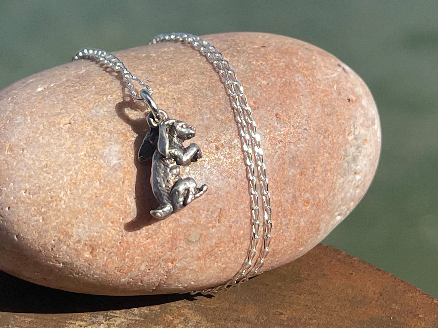 Recycled sterling silver rabbit necklace. Unique jewellery, eco friendly necklace, rabbit jewellery, rabbit pendant. Rabbit jewellery.