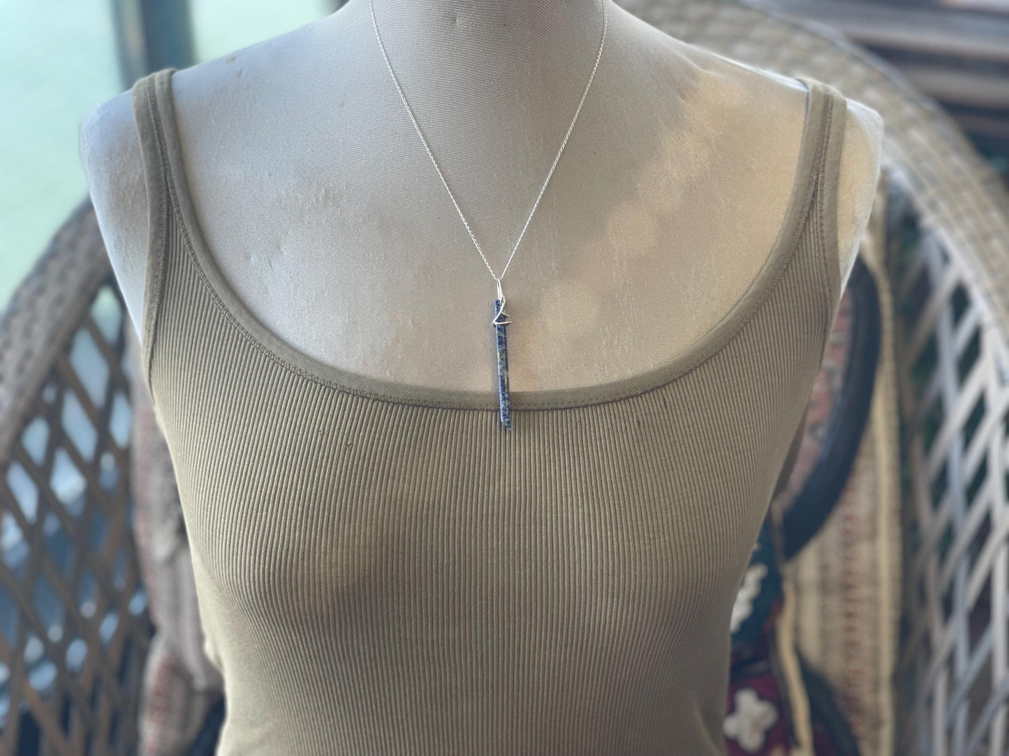Handmade lapis lazuli necklace, Lapis Pendant Crystal Point, Chakra Reiki Healing Necklace. Romantic gift for her. Unusual lapis jewellery.