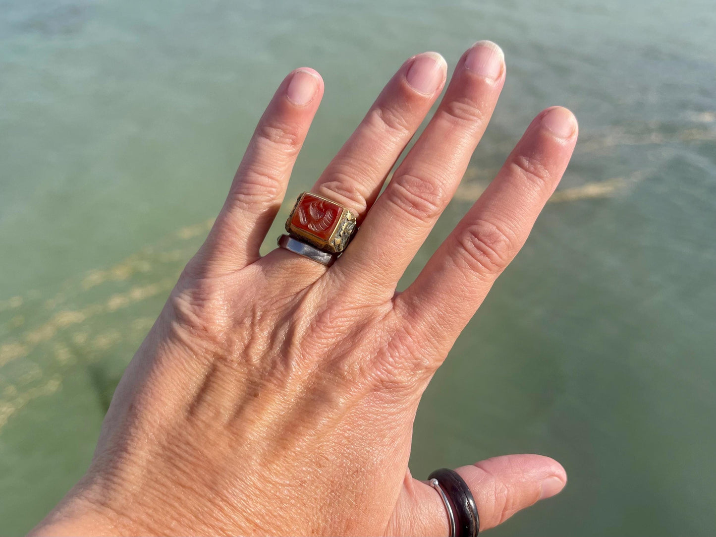 Fabulous vintage ring, Red carnelian ring, boho vintage jewellery, ethical jewellery, gypsy ring. Eco friendly jewellery.