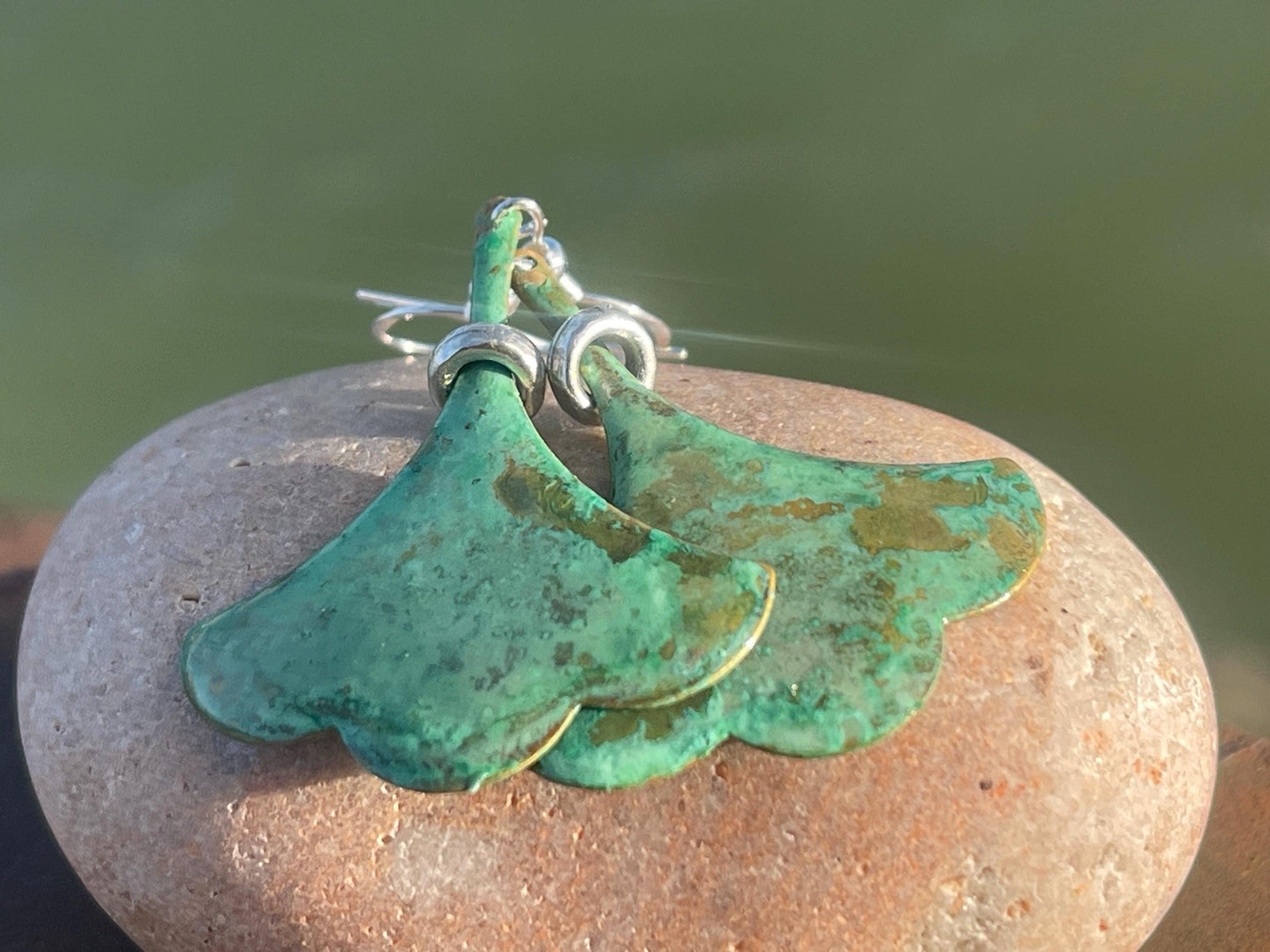 Handmade leaf earrings. Rustic earrings, unusual earrings, unusual gift for her, blue earrings, boho earrings, large statement earrings.