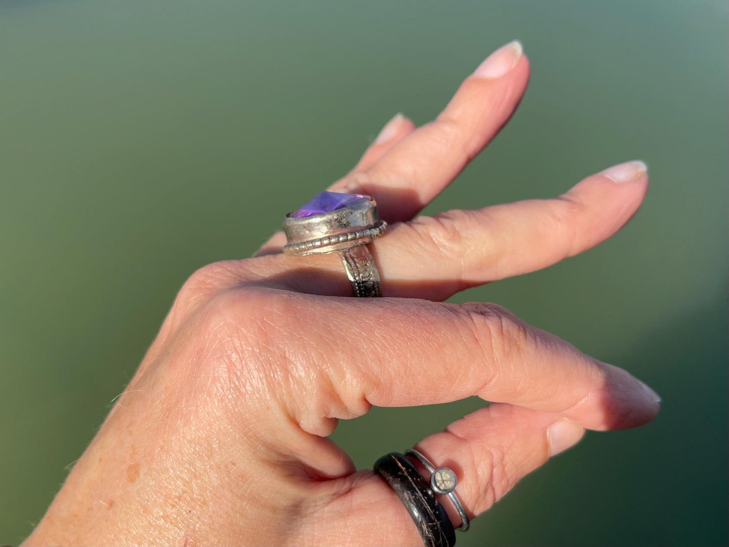 Fabulous purple vintage ring, large purple ring, boho vintage jewellery, ethical jewellery, gypsy ring. Gypsy jewellery, statement jewellery