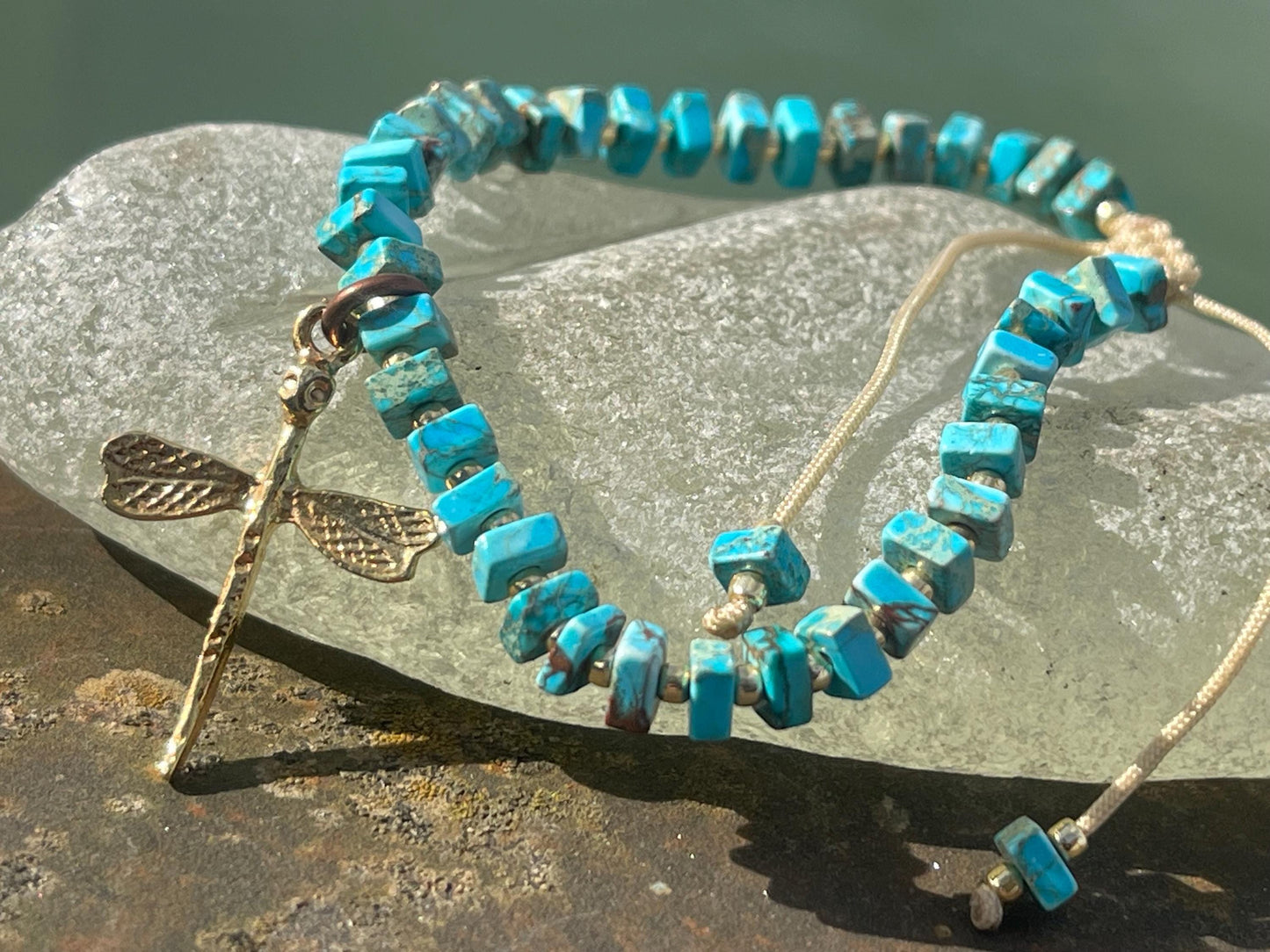 Adjustable gold and blue jasper gemstone bracelet, handmade gift for him or her. Ethical jewellery, handmade unique jewellery.