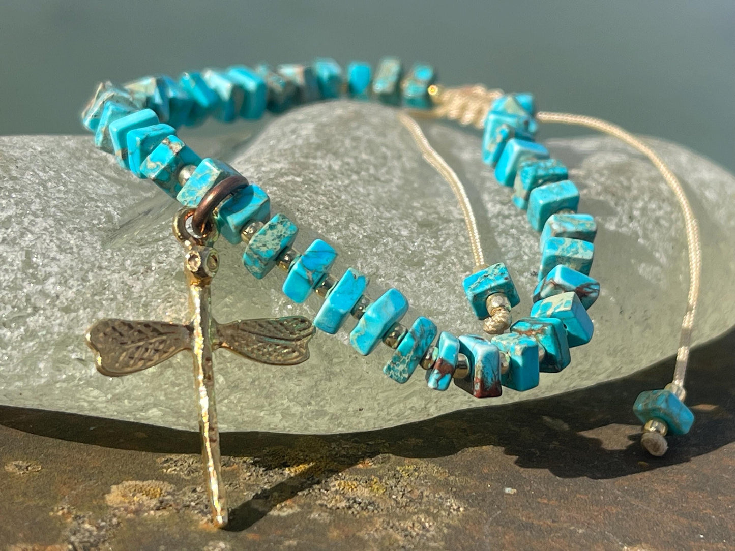 Adjustable gold and blue jasper gemstone bracelet, handmade gift for him or her. Ethical jewellery, handmade unique jewellery.