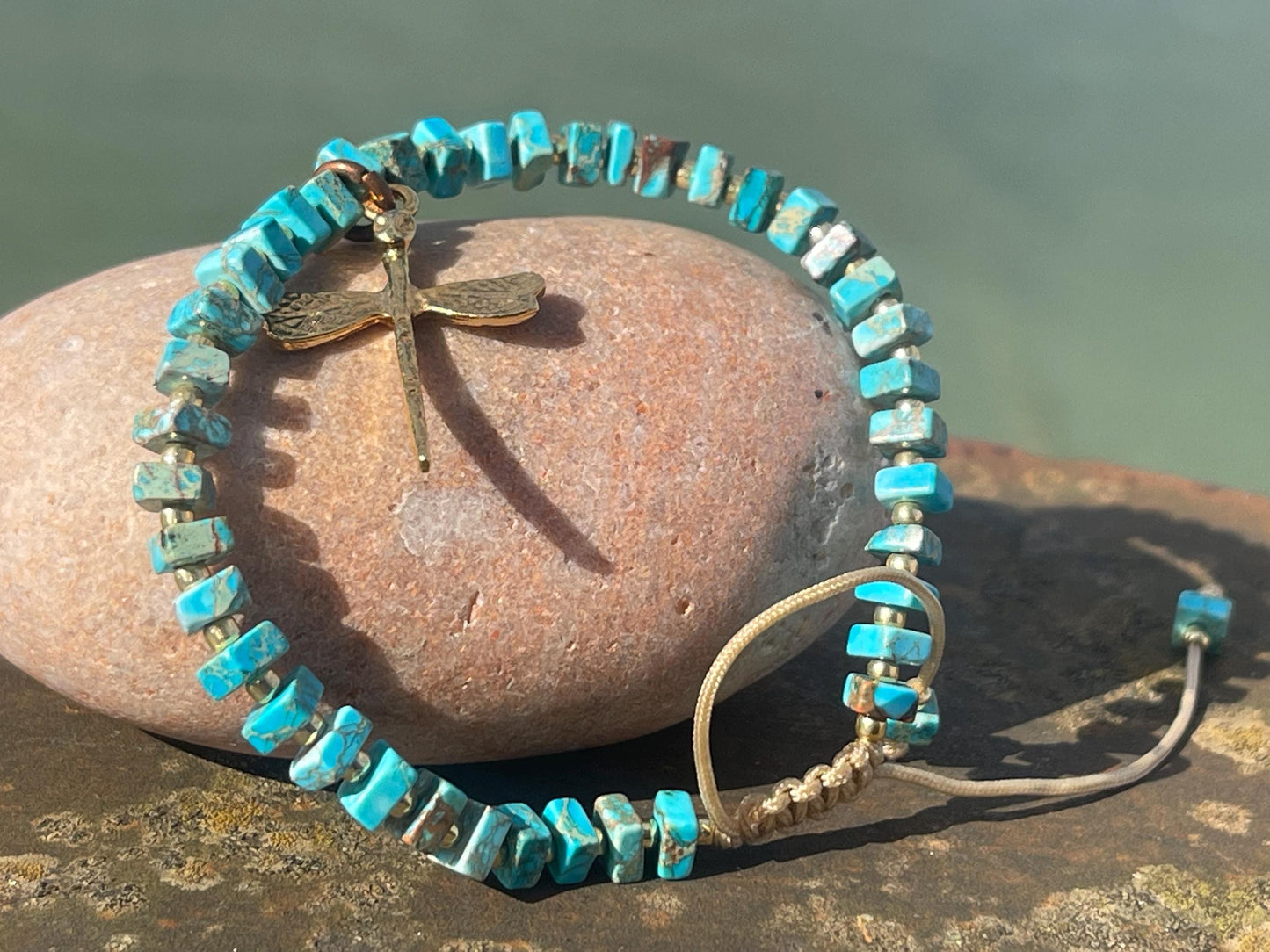 Adjustable gold and blue jasper gemstone bracelet, handmade gift for him or her. Ethical jewellery, handmade unique jewellery.