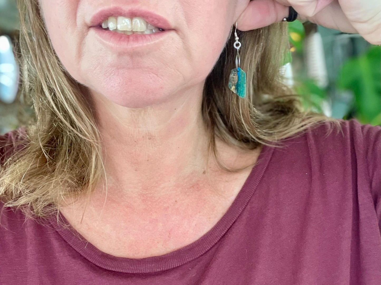 Blue opal nugget earrings on recycled sterling silver. Handmade unusual earrings. Boho earrings. Uniqie jewellery.