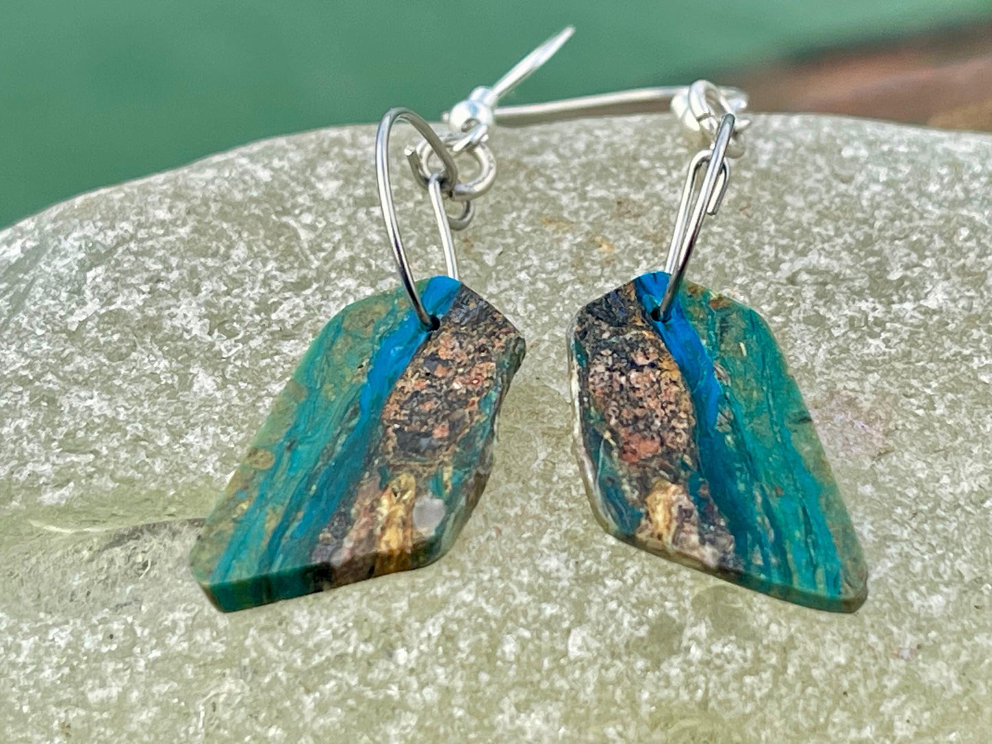 Blue opal nugget earrings on recycled sterling silver. Handmade unusual earrings. Boho earrings. Uniqie jewellery.