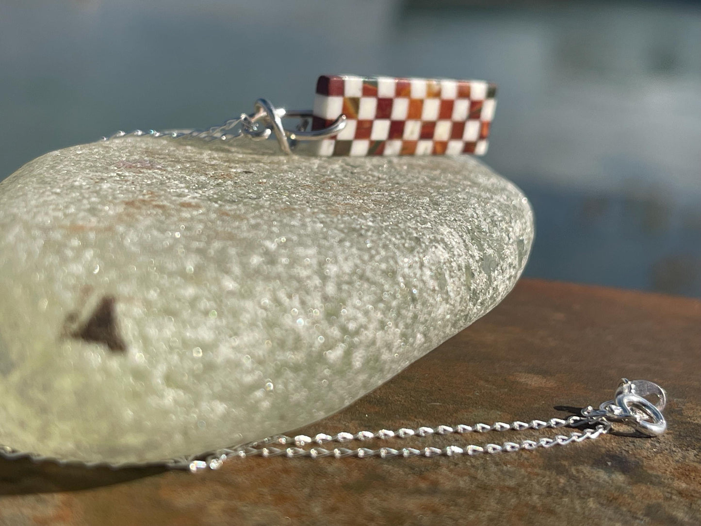 Fused gemstone necklace on recycled sterling silver. Ethical jewellery, lStunning unique jewellery. Unusual pendants.