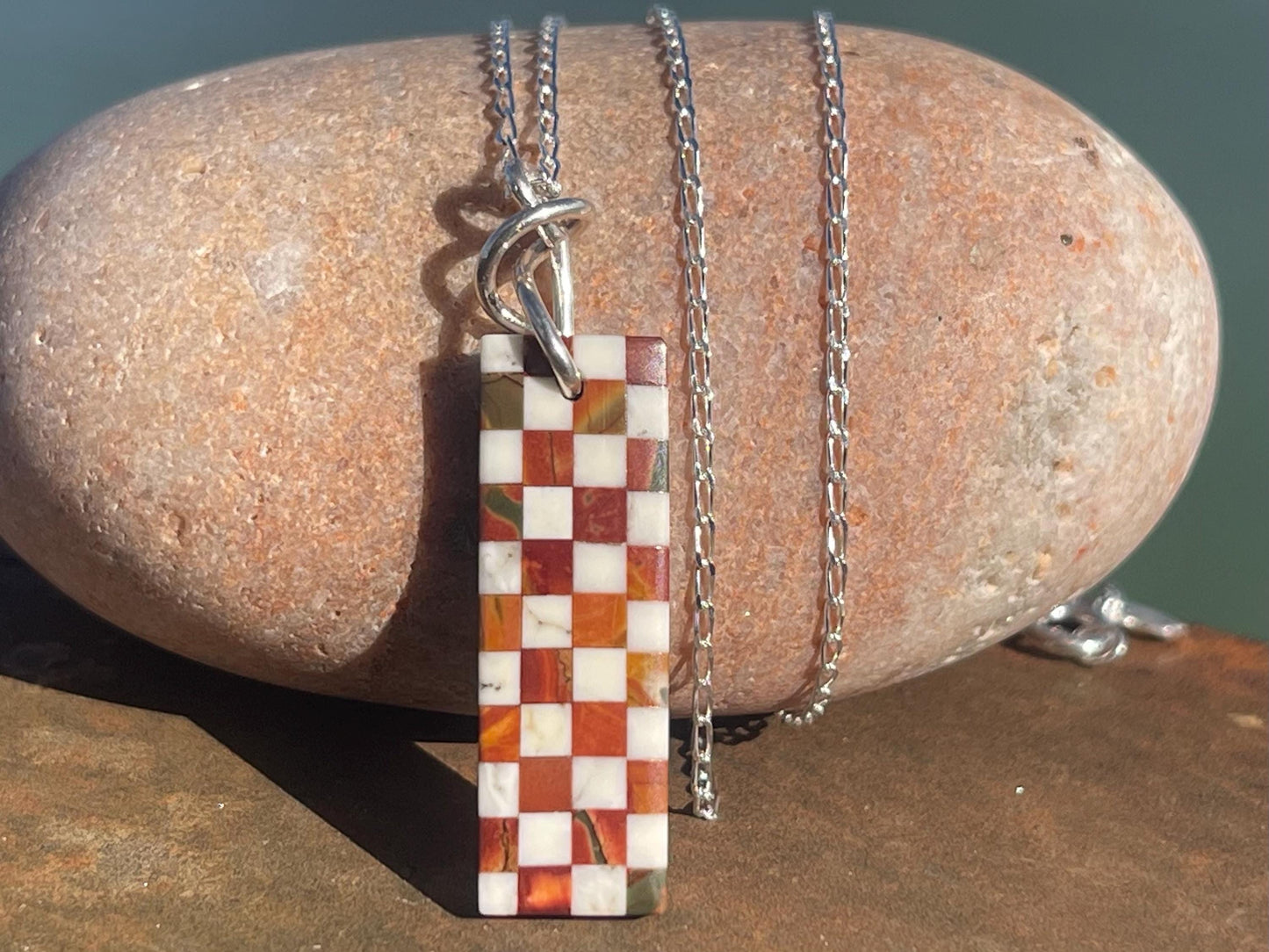 Fused gemstone necklace on recycled sterling silver. Ethical jewellery, lStunning unique jewellery. Unusual pendants.