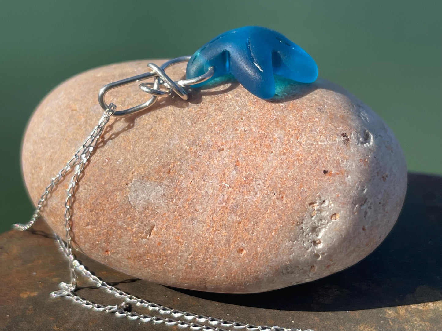 Eco friendly jewellery. Sea glass necklace on a sterling silver chain. Sea glass starfish necklace. Starfish pendant, ethical jewellery.