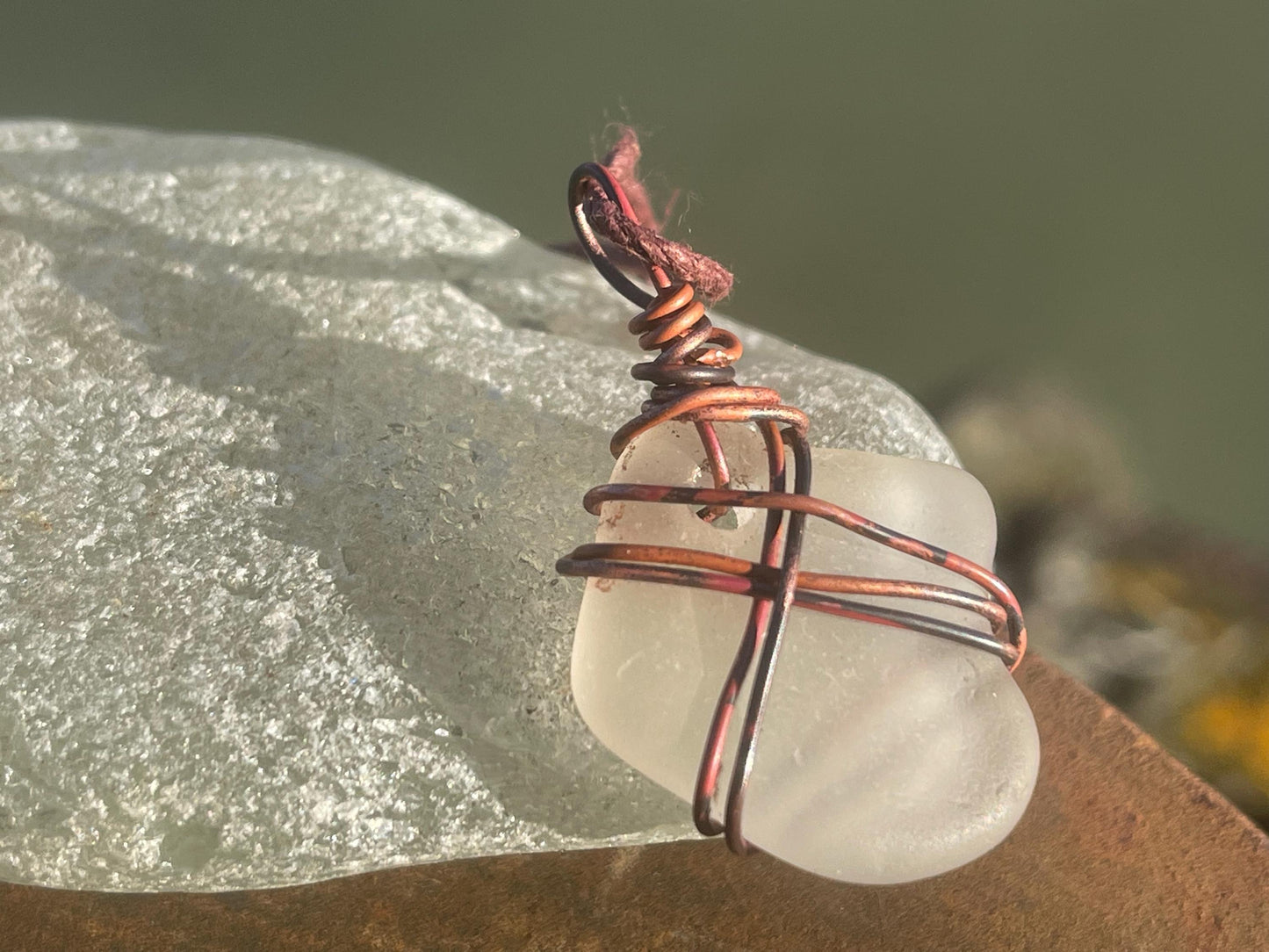 Sea glass necklace. Recycled necklace, gift for him. Ethical jewellery. Sea glass pendant. Eco friendly necklace. Eco friendly jewellery.