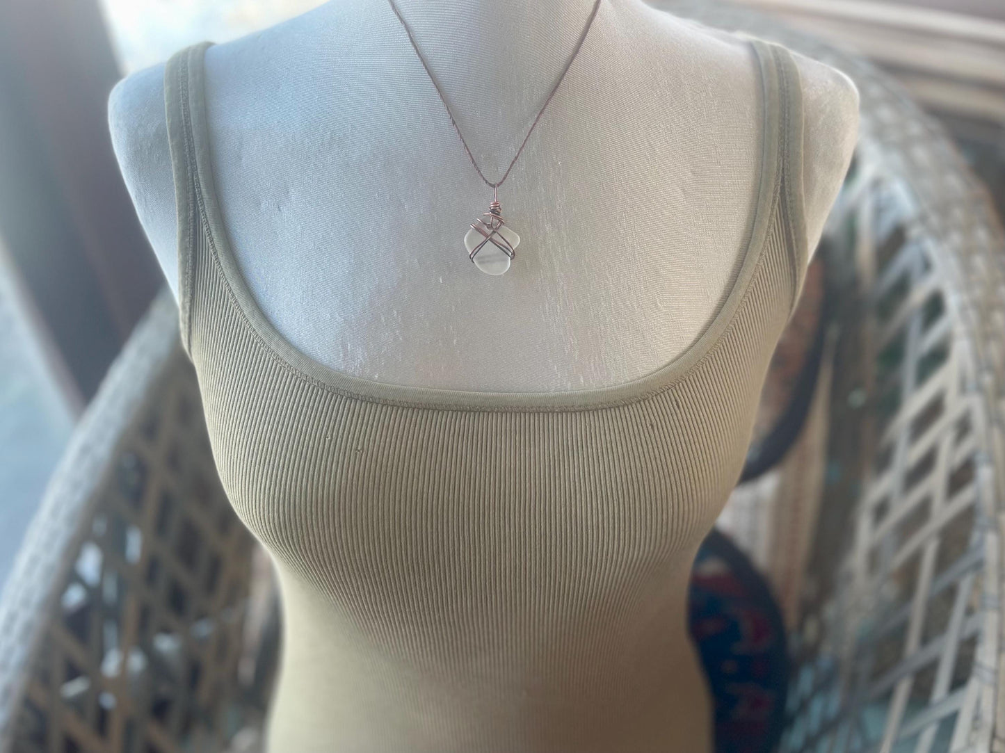 Sea glass necklace. Recycled necklace, gift for him. Ethical jewellery. Sea glass pendant. Eco friendly necklace. Eco friendly jewellery.