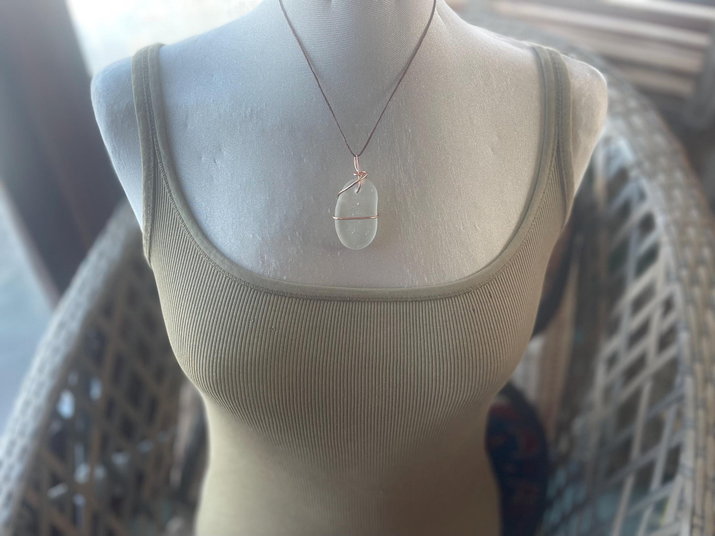 Sea glass necklace. Recycled necklace, gift for him. Ethical jewellery. Sea glass pendant. Eco friendly necklace. Eco friendly jewellery.