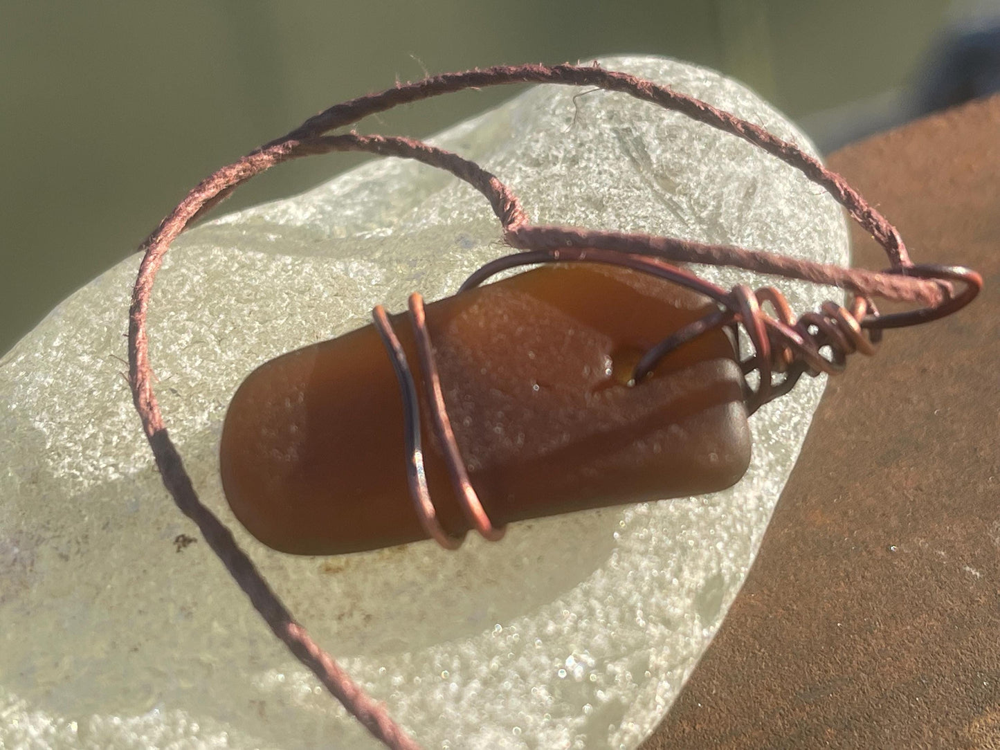 Sea glass necklace. Recycled necklace, gift for him. Ethical jewellery. Sea glass pendant. Eco friendly necklace. Eco friendly jewellery.