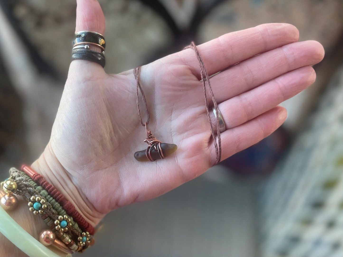 Sea glass necklace. Recycled necklace, gift for him. Ethical jewellery. Sea glass pendant. Eco friendly necklace. Eco friendly jewellery.