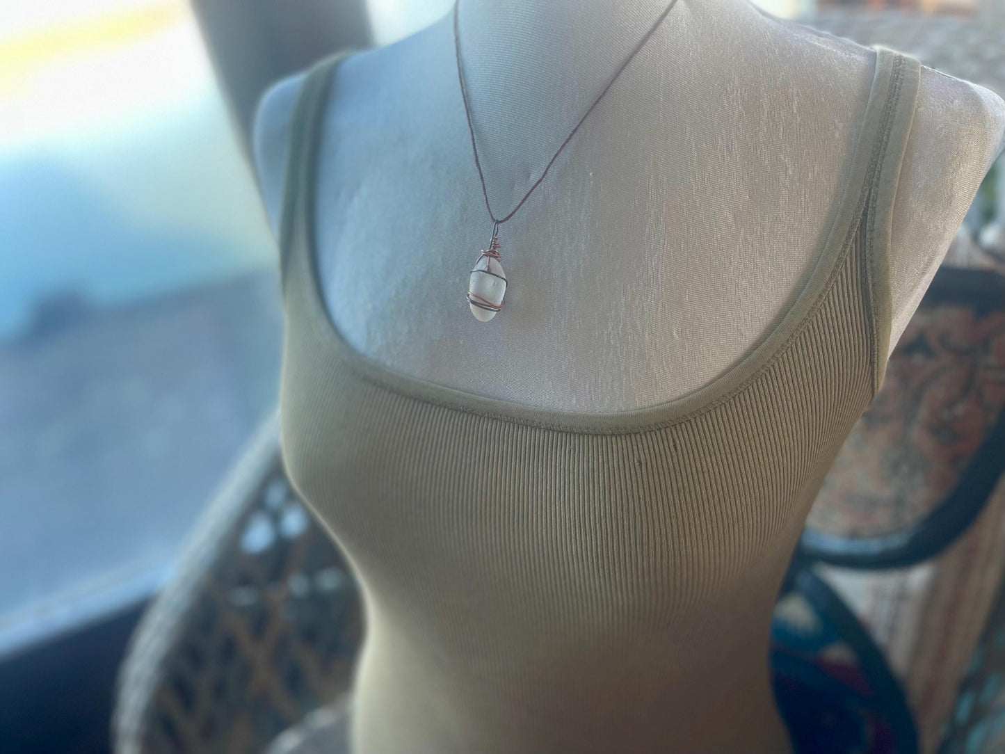 Sea glass necklace. Recycled necklace, gift for him. Ethical jewellery. Sea glass pendant. Eco friendly necklace. Eco friendly jewellery.