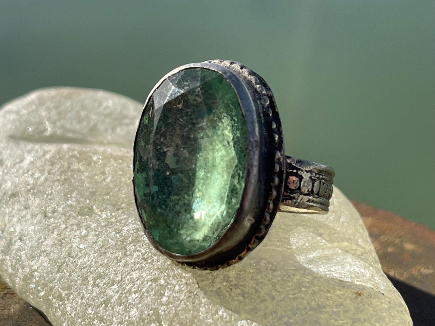 Fabulous vintage ring, large green ring, boho vintage jewellery, ethical jewellery, gypsy ring. Gypsy jewellery, statement jewellery