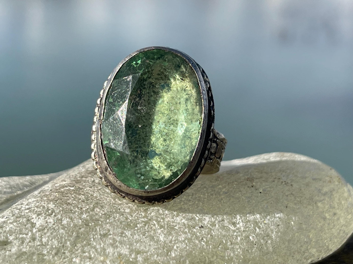 Fabulous vintage ring, large green ring, boho vintage jewellery, ethical jewellery, gypsy ring. Gypsy jewellery, statement jewellery