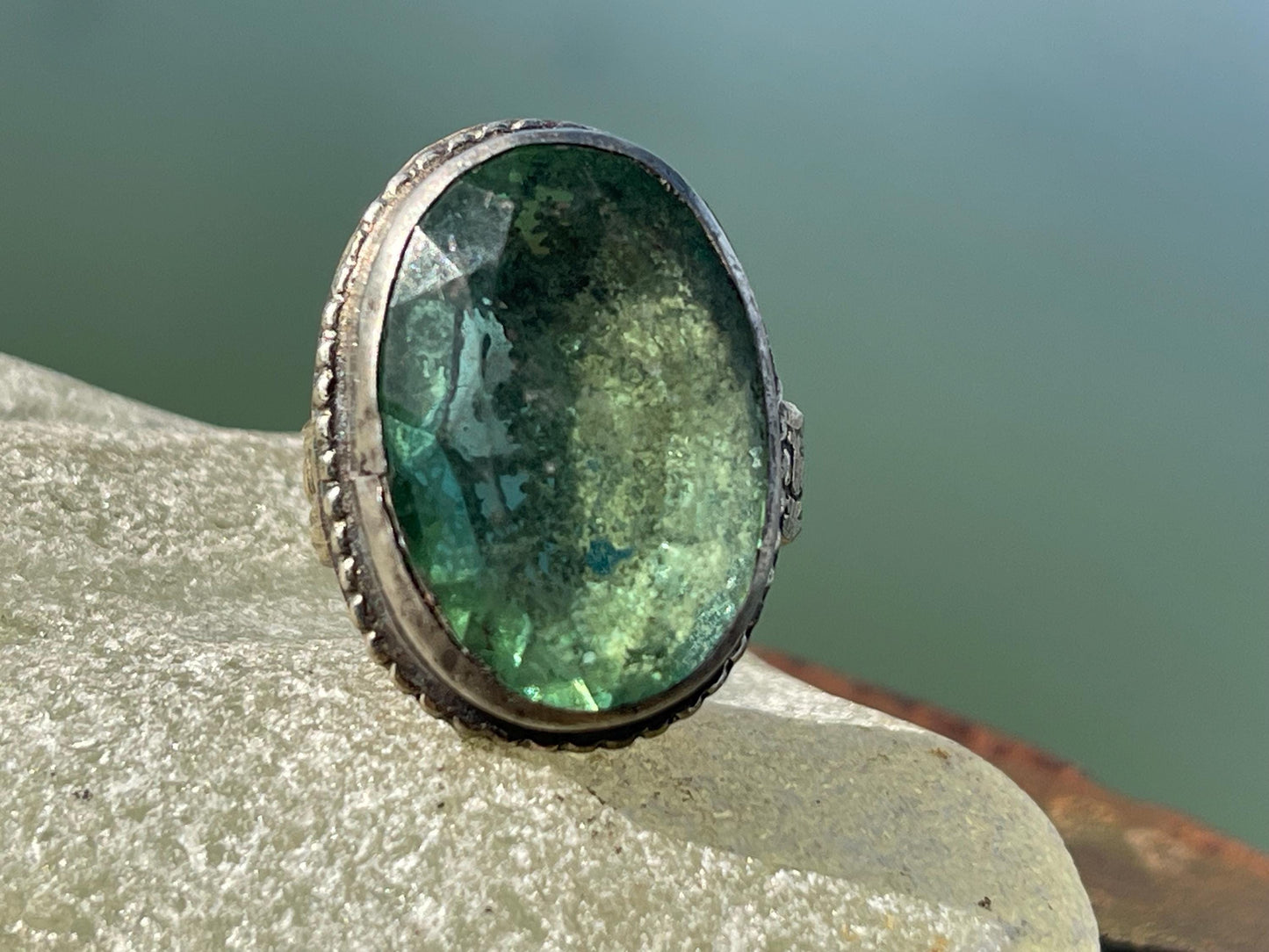 Fabulous vintage ring, large green ring, boho vintage jewellery, ethical jewellery, gypsy ring. Gypsy jewellery, statement jewellery