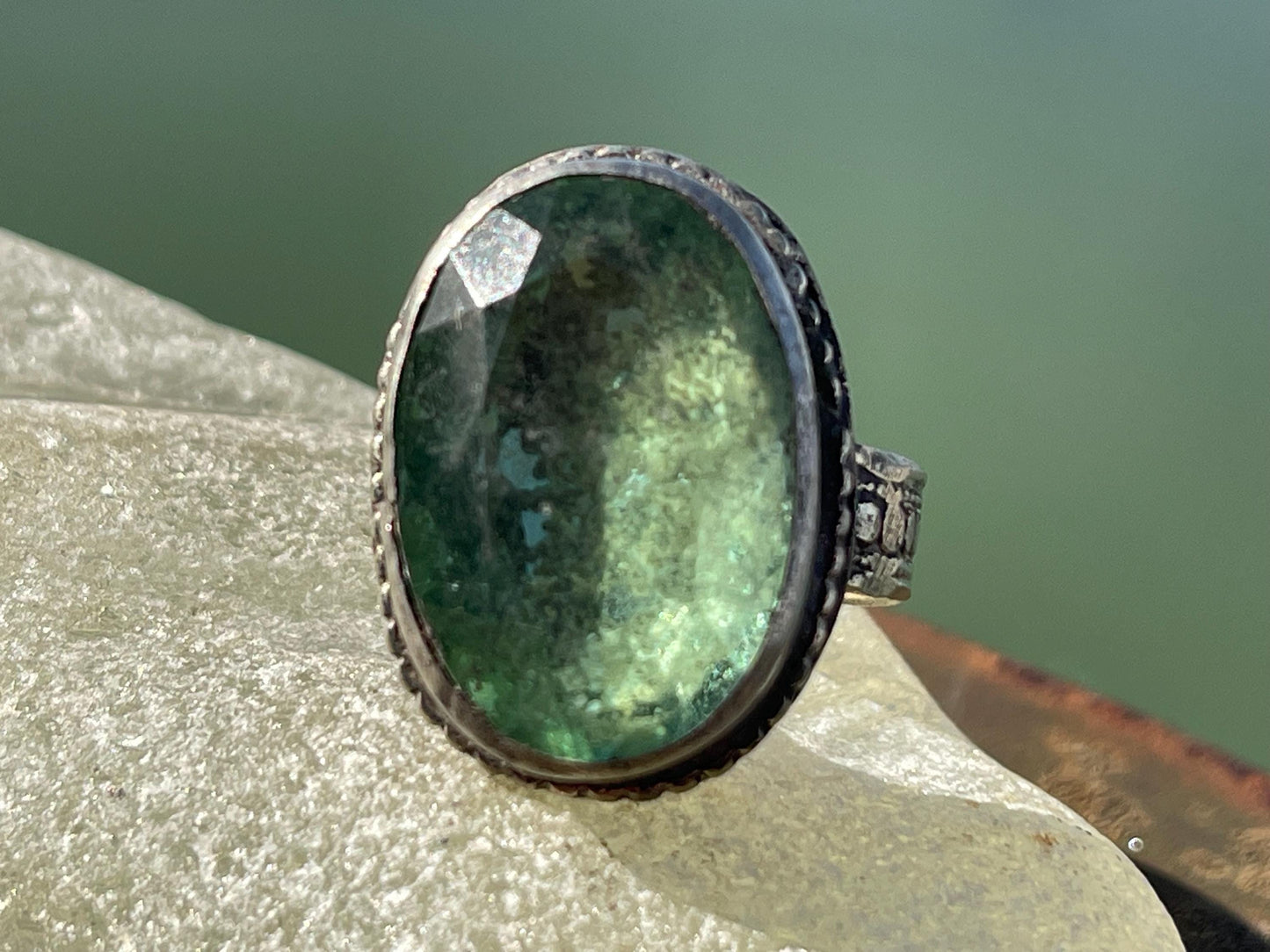Fabulous vintage ring, large green ring, boho vintage jewellery, ethical jewellery, gypsy ring. Gypsy jewellery, statement jewellery