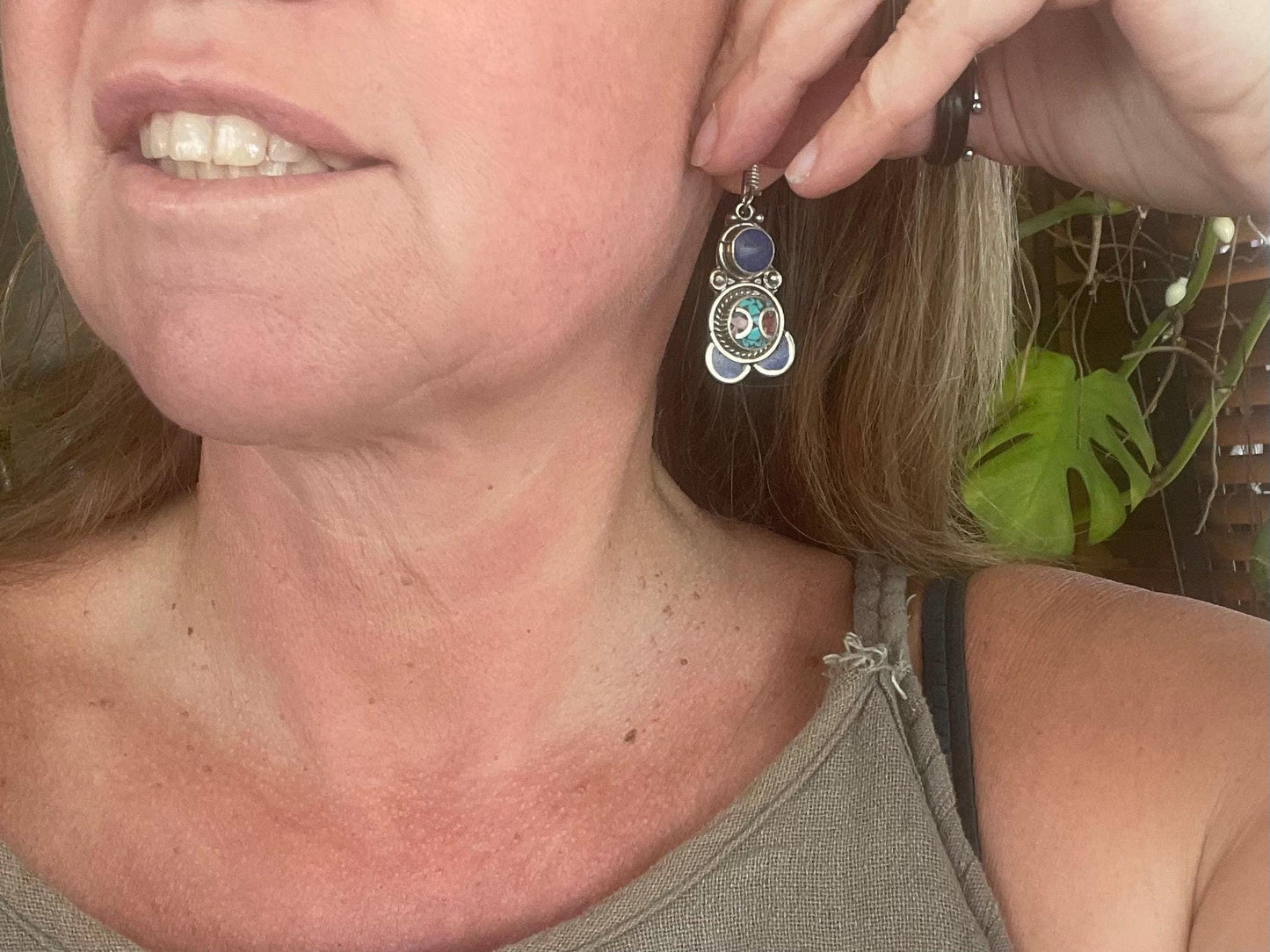 Vintage turquoise & lapis earrings, turquoise jewellery, ethical jewellery, gypsy earrings. Eco friendly jewellery. Ethical jewellery.