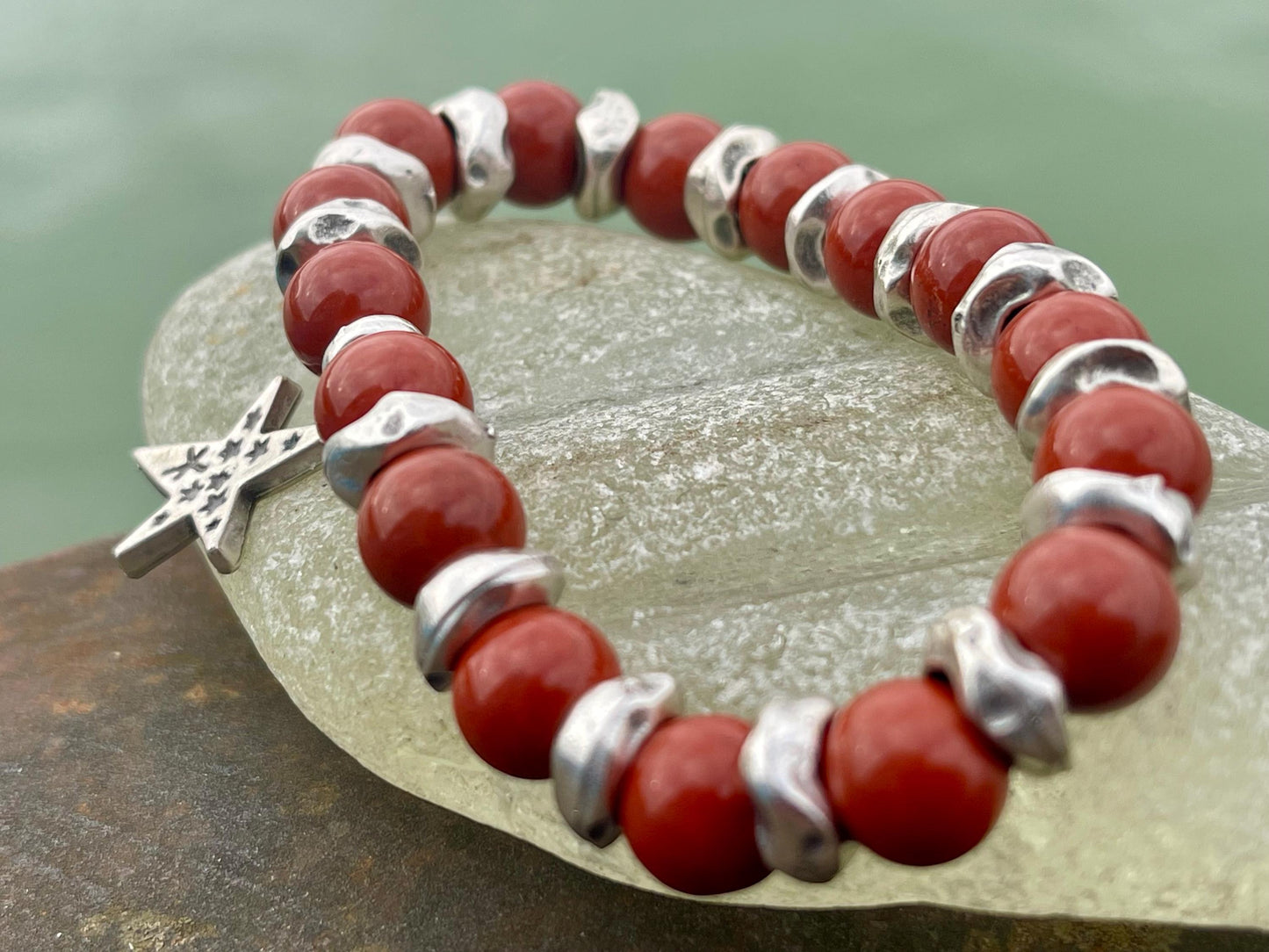 Red jasper bracelet, red jewellery, boho bracelet, Hippy bracelet, gift for her, red bracelet, handmade bracelet, Christmas star bracelet