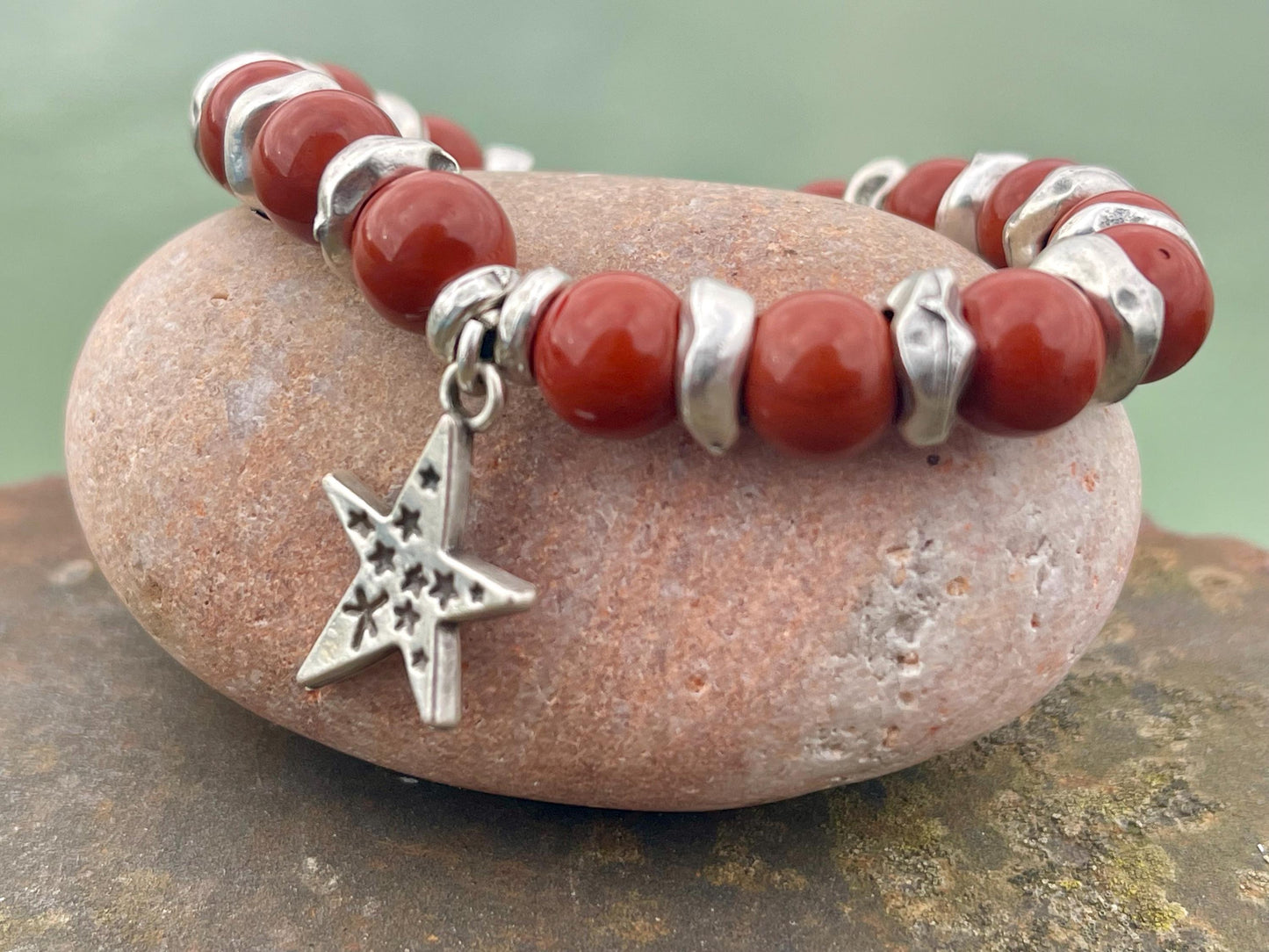 Red jasper bracelet, red jewellery, boho bracelet, Hippy bracelet, gift for her, red bracelet, handmade bracelet, Christmas star bracelet