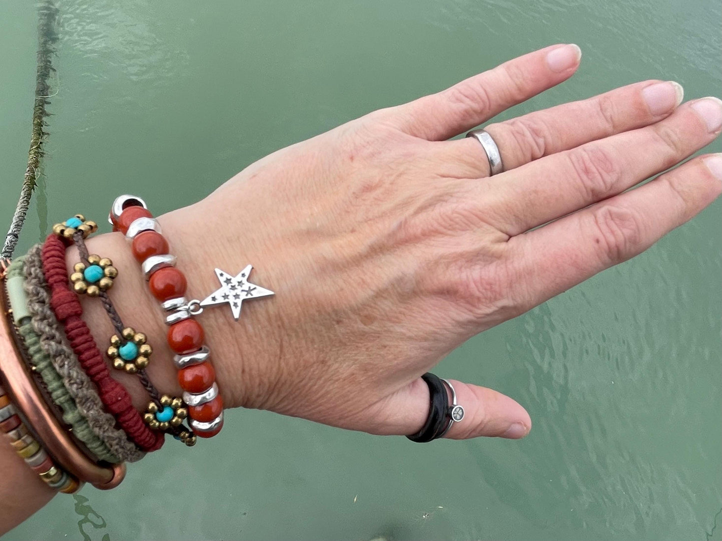 Red jasper bracelet, red jewellery, boho bracelet, Hippy bracelet, gift for her, red bracelet, handmade bracelet, Christmas star bracelet