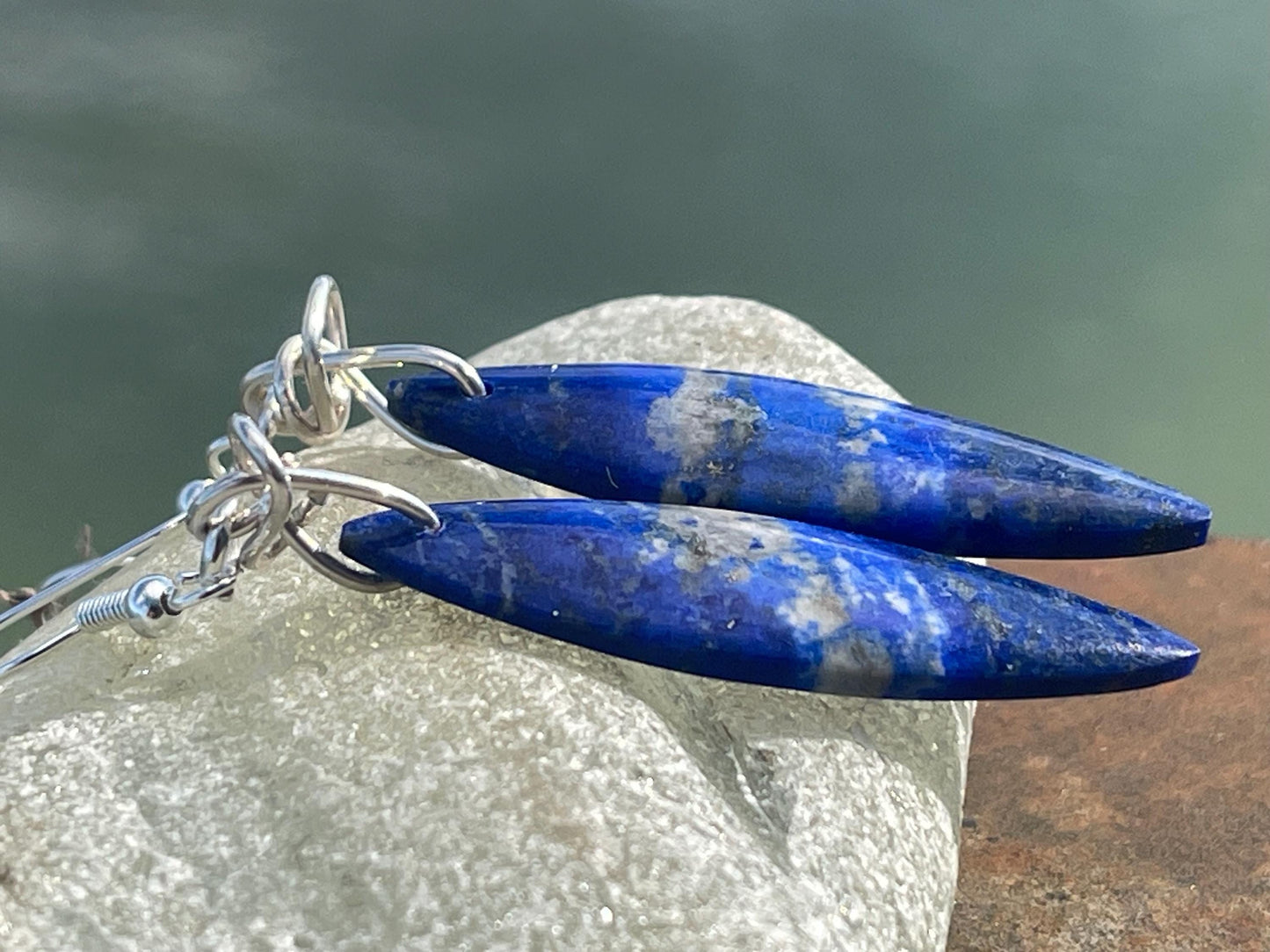 Sodalite gemstone earrings. Ethical jewellery, blue gemstone earrings. Stunning unique jewellery. Unique gifts. Unique handmade earrings.