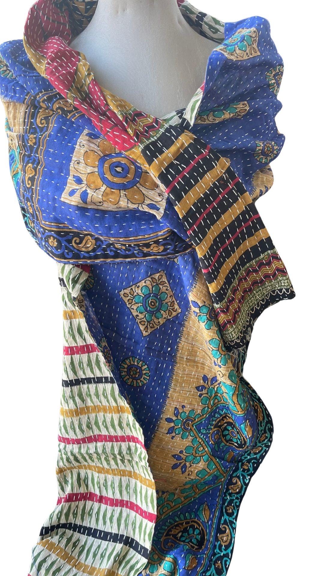 SALE. Vintage scarf, cotton shawl, eco friendly gift for her, handmade shawl. Vintage clothing, boho scarf, ethical clothing, boho wrap