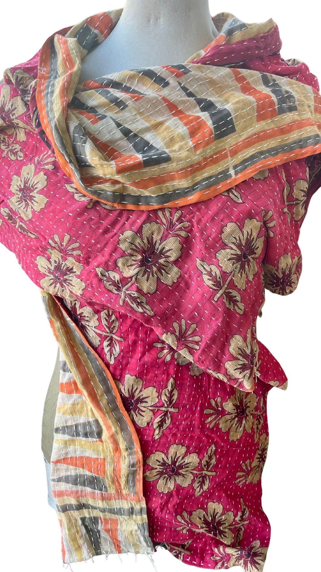 SALE. Vintage scarf, cotton shawl, eco friendly gift for her, handmade shawl. Vintage clothing, boho scarf, ethical clothing, boho wrap