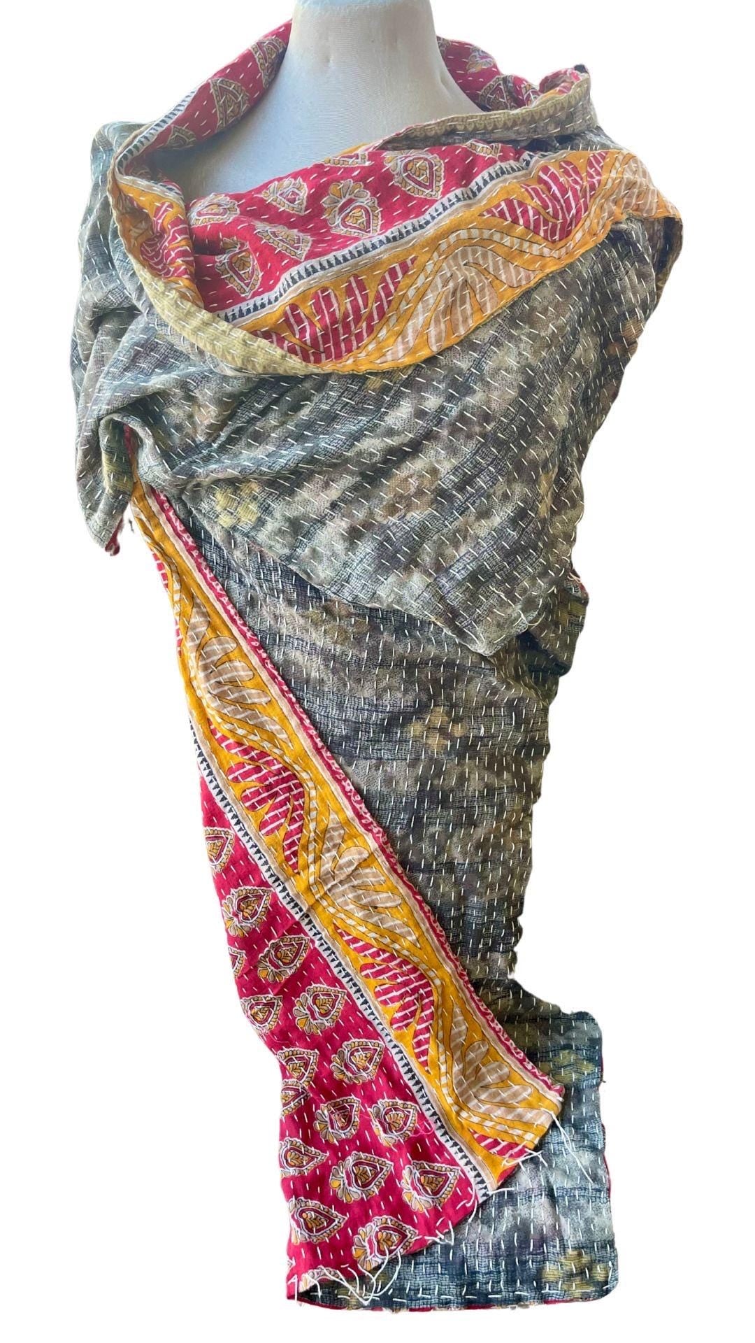 SALE. Vintage scarf, cotton shawl, eco friendly gift for her, handmade shawl. Vintage clothing, boho scarf, ethical clothing, boho wrap