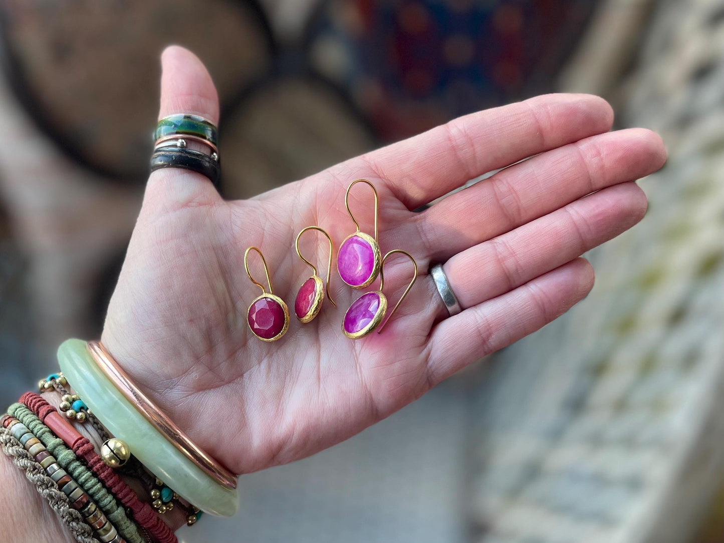 Gypsy jewellery, pink / purple vintage earrings, pink jewellery, ethical jewellery, gypsy earrings, romantic gifts, eco friendly jewellery