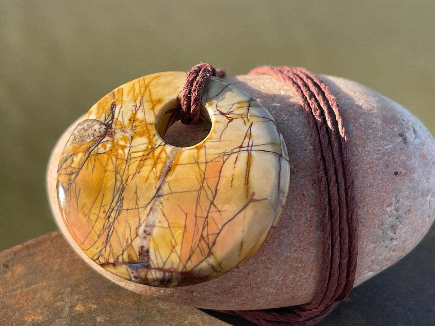 Picasso jasper gemstone necklace. Ethical jewellery, yellow gemstone pendants. Stunning unique jewellery. Unique gifts. Unique necklace.